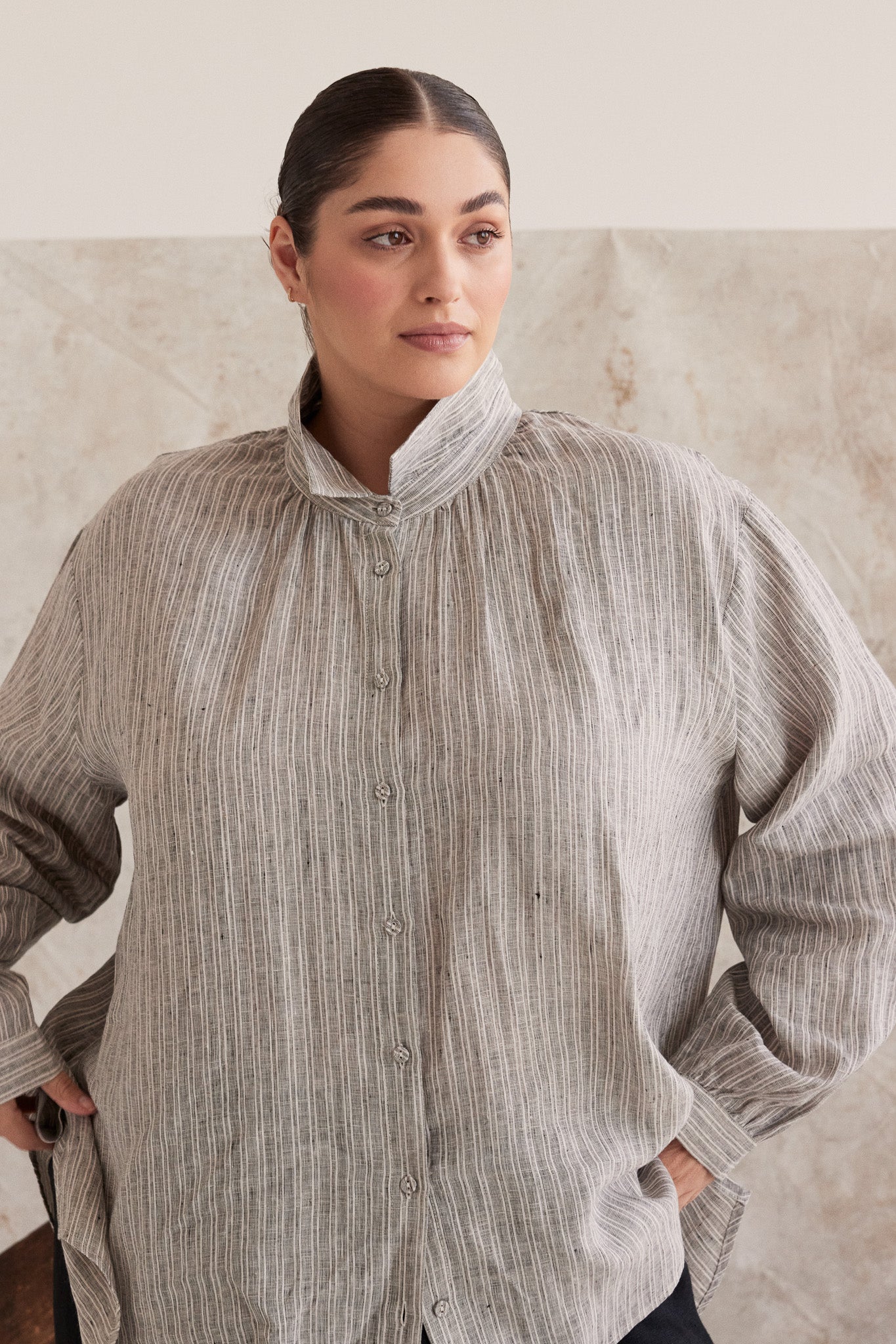 Cohen Button Through Shirt | Stippling Stripe