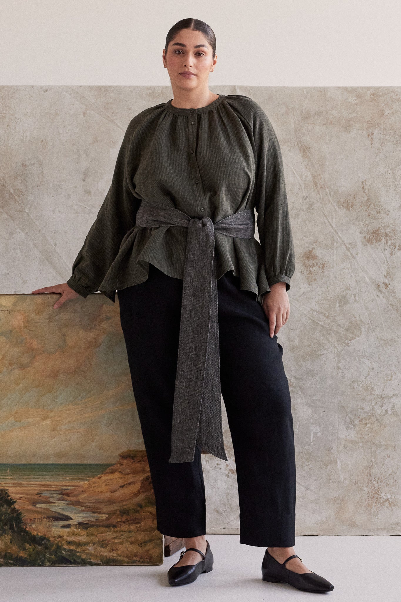 Tie Belt | Black Denim Linen