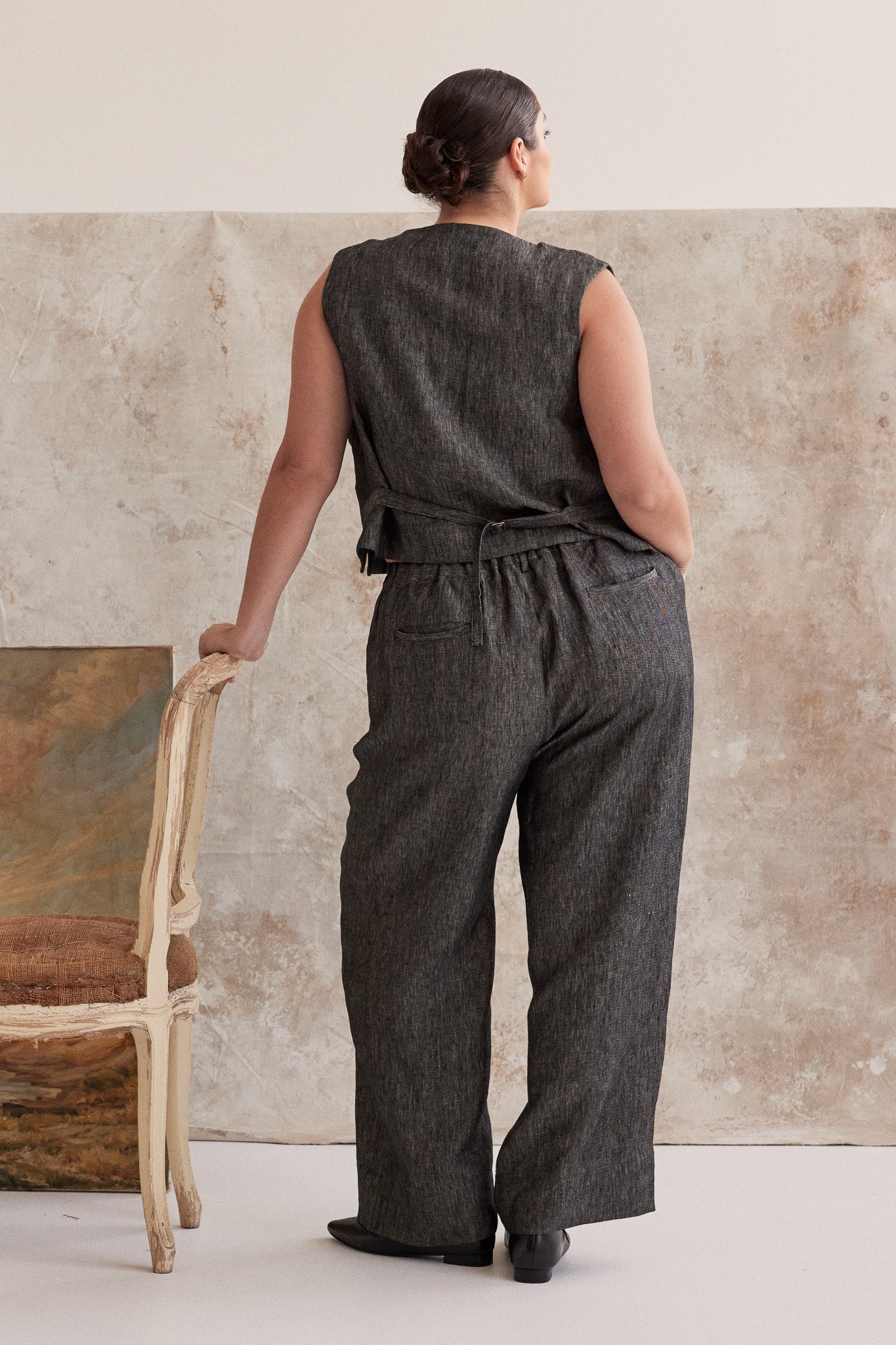 Lincoln Straight Leg Pant | Black Denim Linen