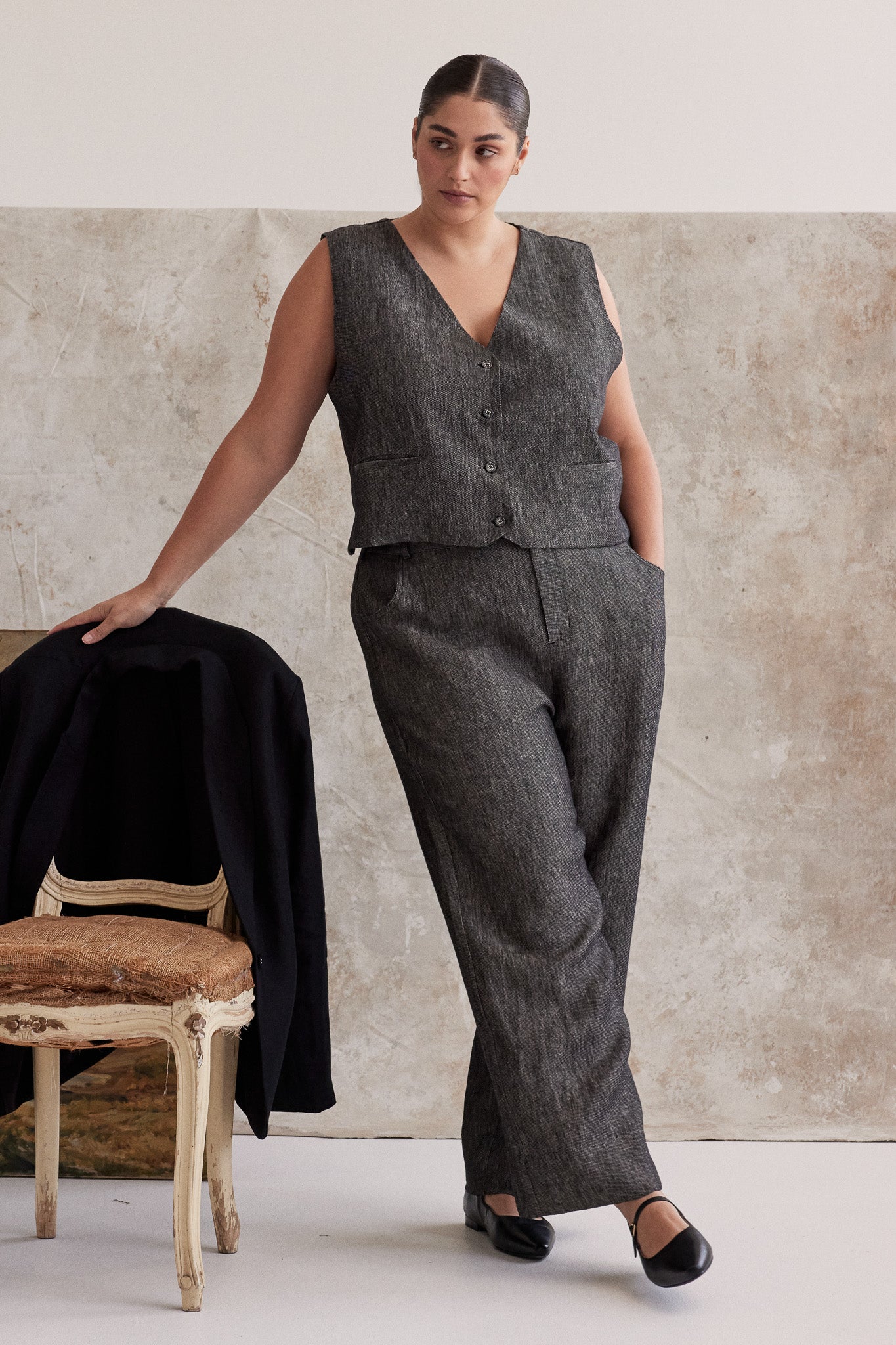 Lincoln Straight Leg Pant | Black Denim Linen