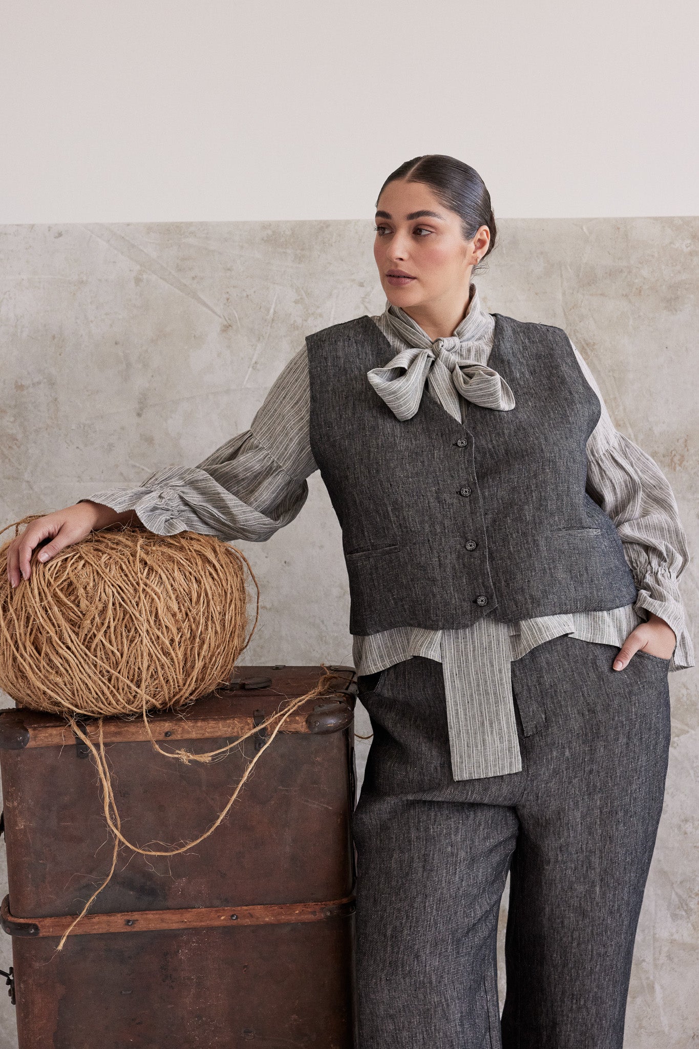 Winston Waistcoat | Black Denim Linen