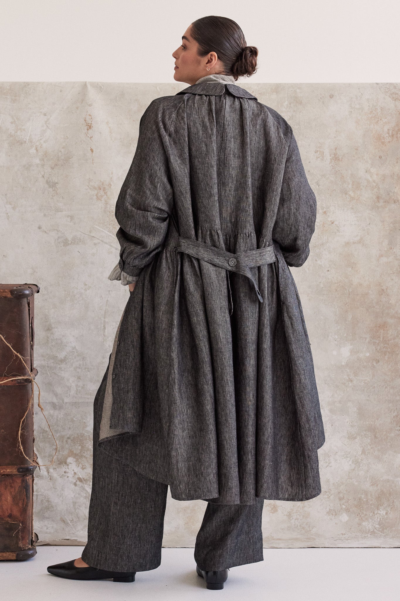 Maebry Duster Jacket | Black Denim Linen