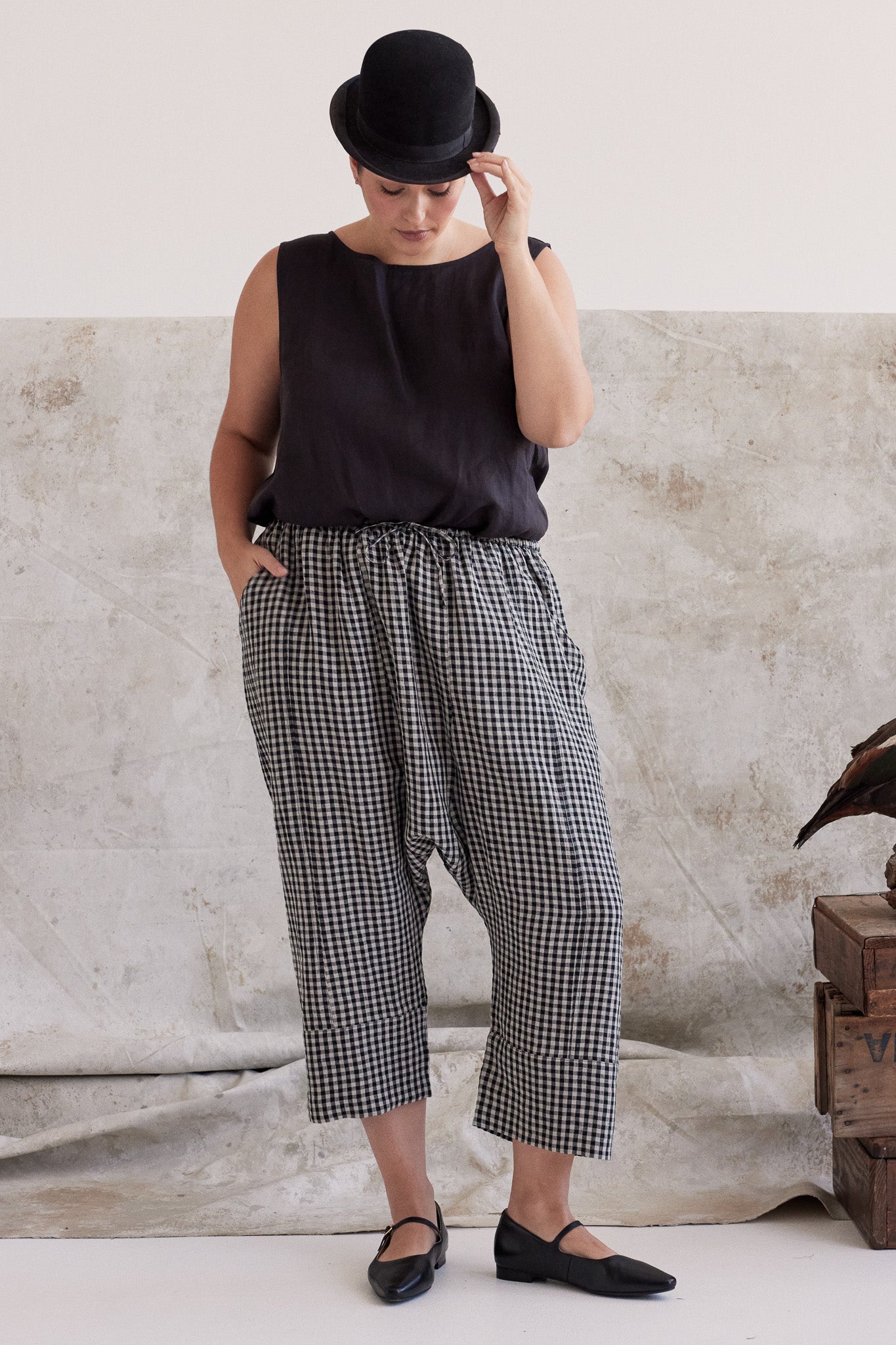 Ginza Drop Crotch Pant | Black Gingham