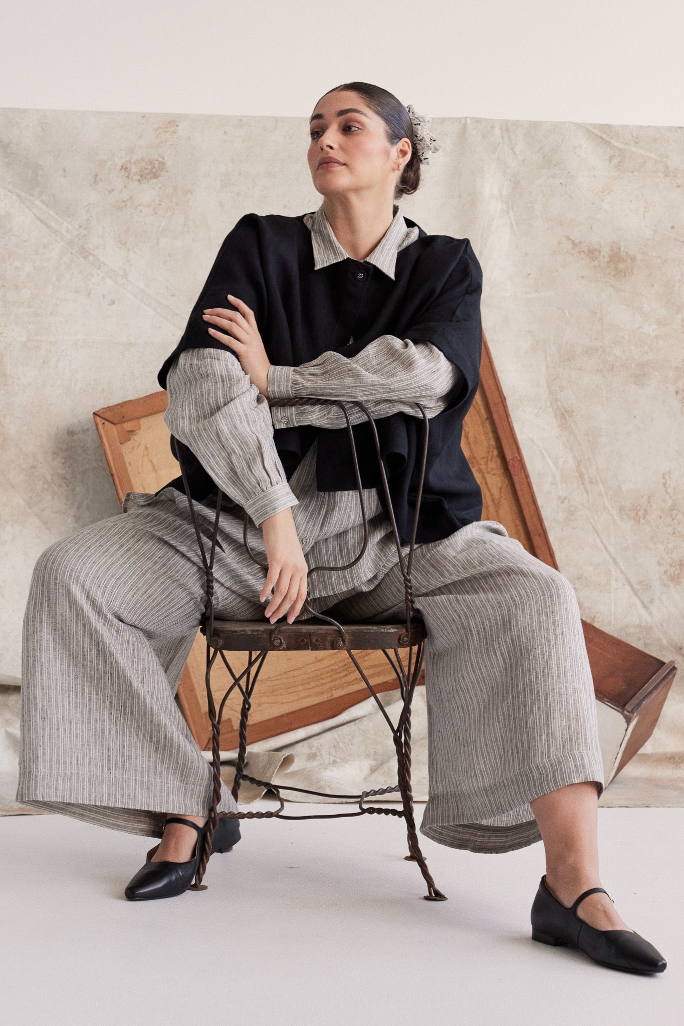 Lauri Pleated Culotte | Stippling Stripe