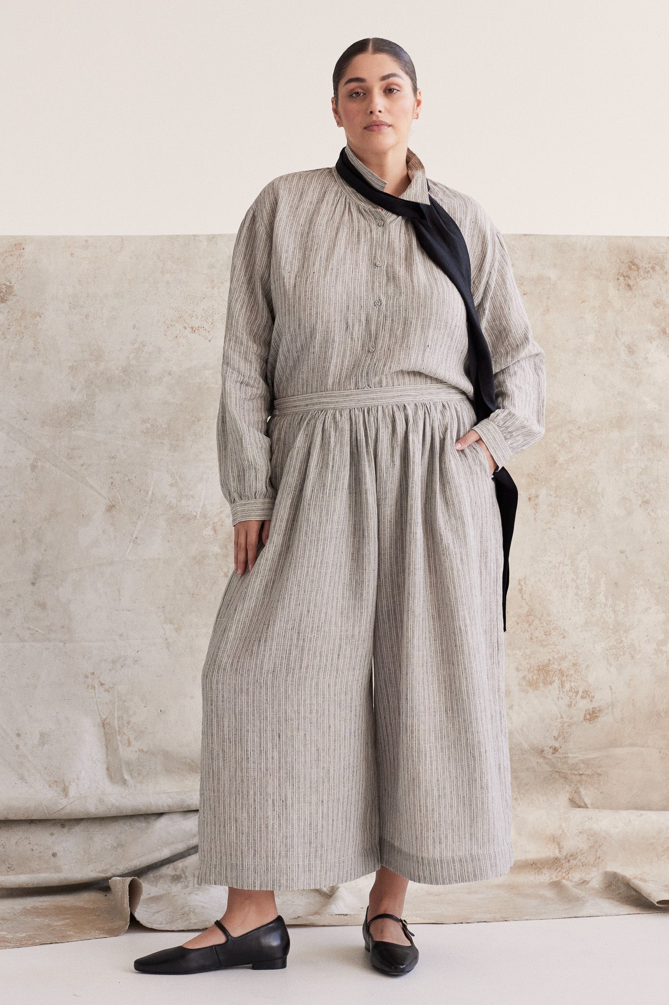 Lauri Pleated Culotte | Stippling Stripe
