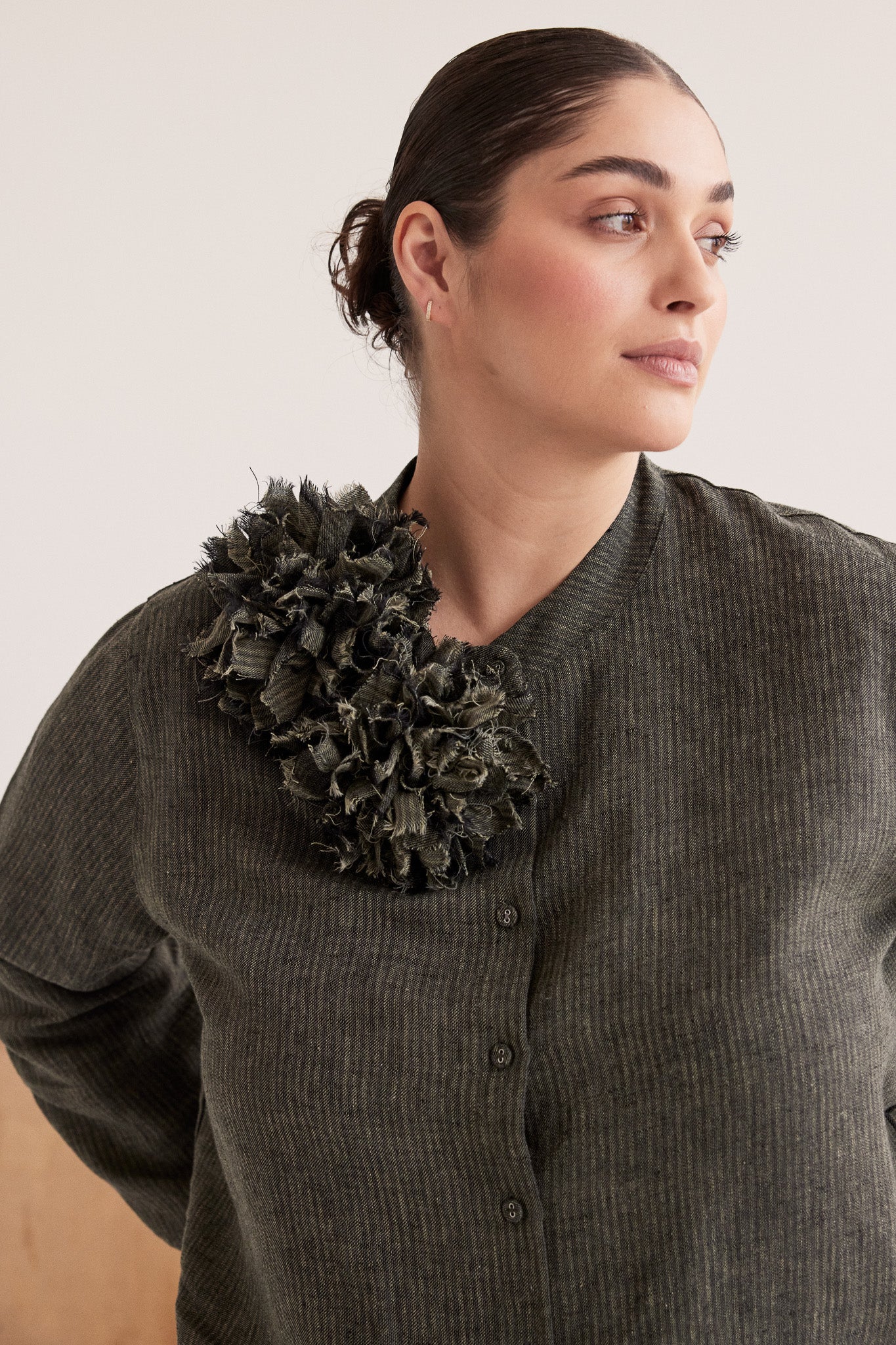 Fabric Flower Brooch | Olive Stripe