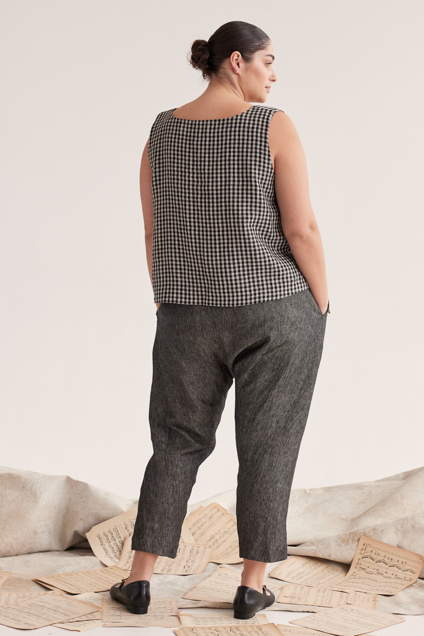 Millicent Drop Crotch Pant | Black Denim Linen