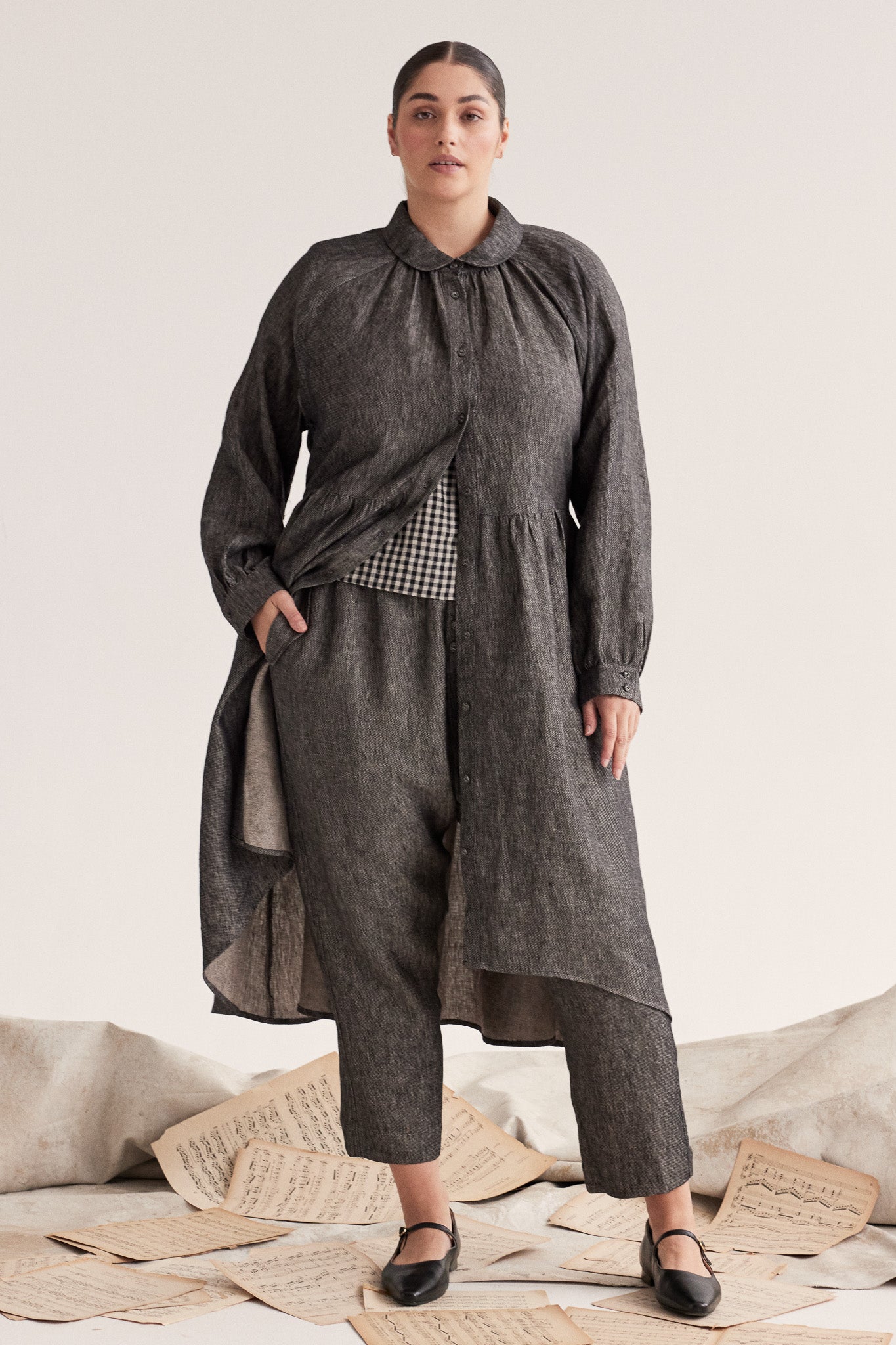 Maebry Duster Jacket | Black Denim Linen