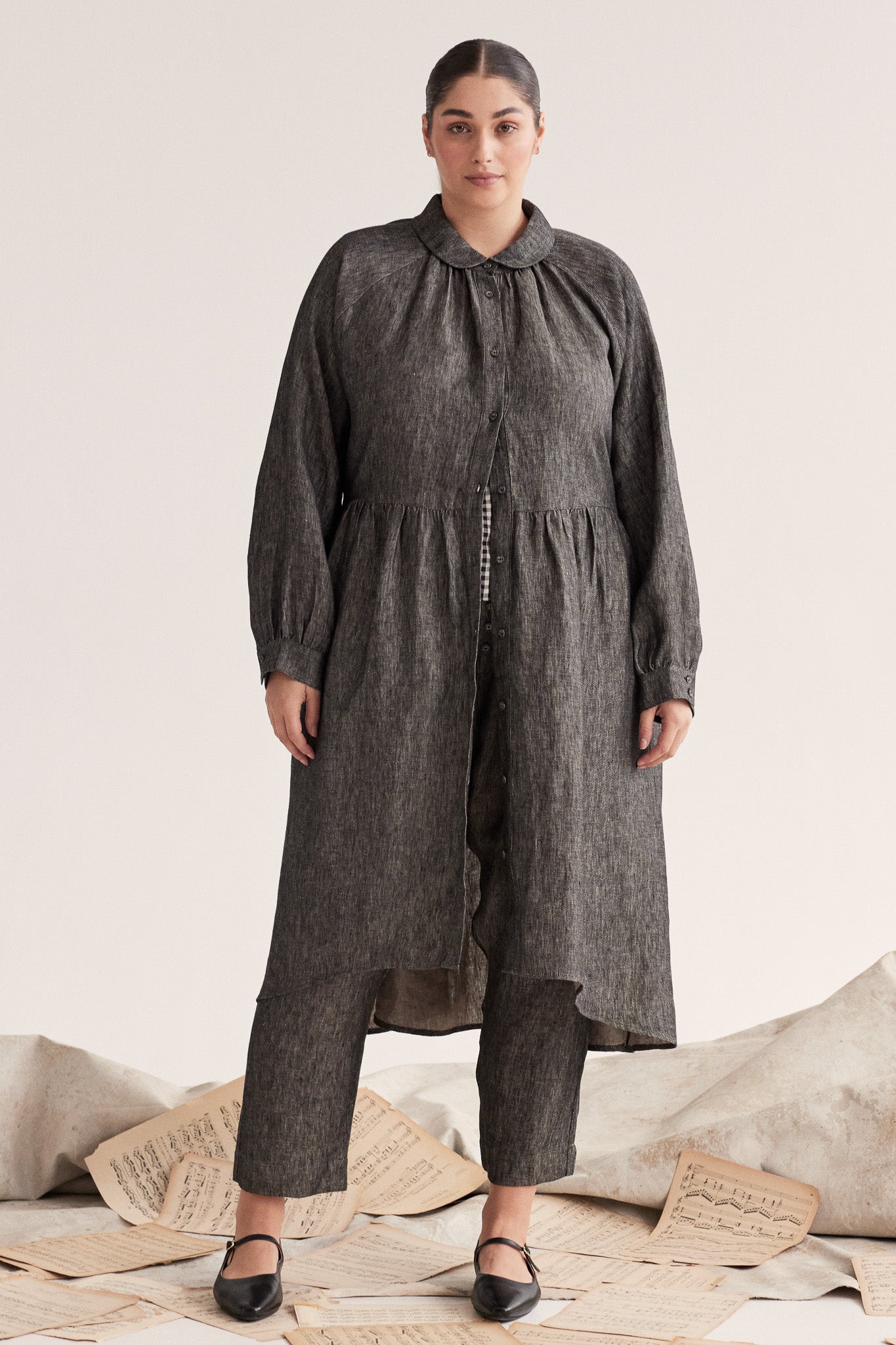 Maebry Duster Jacket | Black Denim Linen