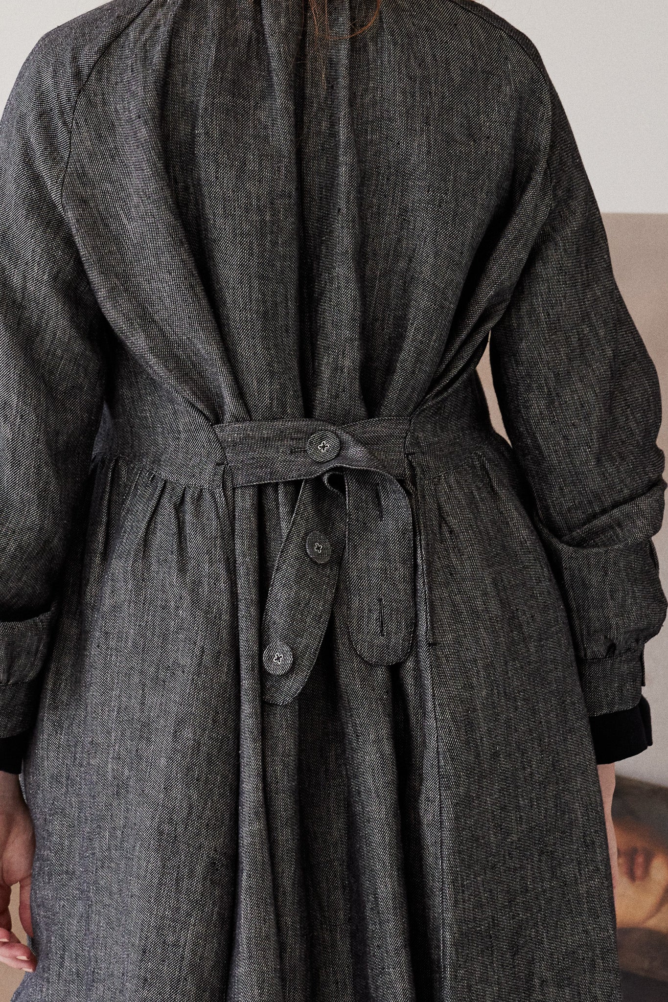 Maebry Duster Jacket | Black Denim Linen