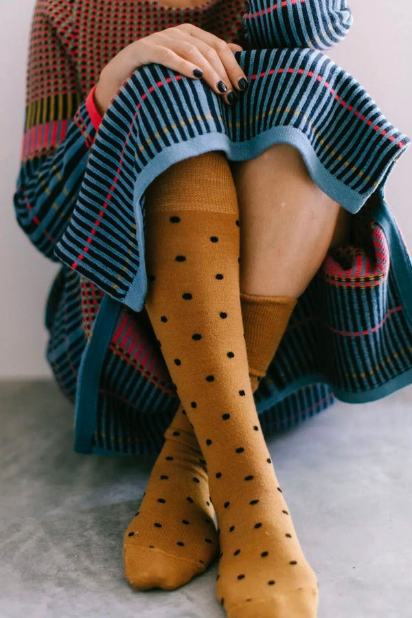 Tightology | Dotty | Long Mustard/Black Wool Socks