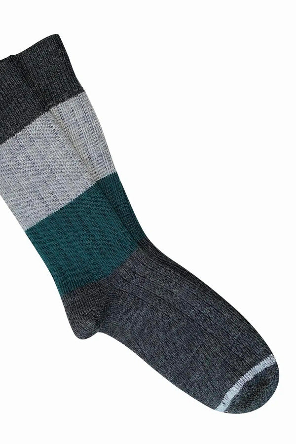Tightology | Chunky Rib Charcoal Stripe Wool Socks
