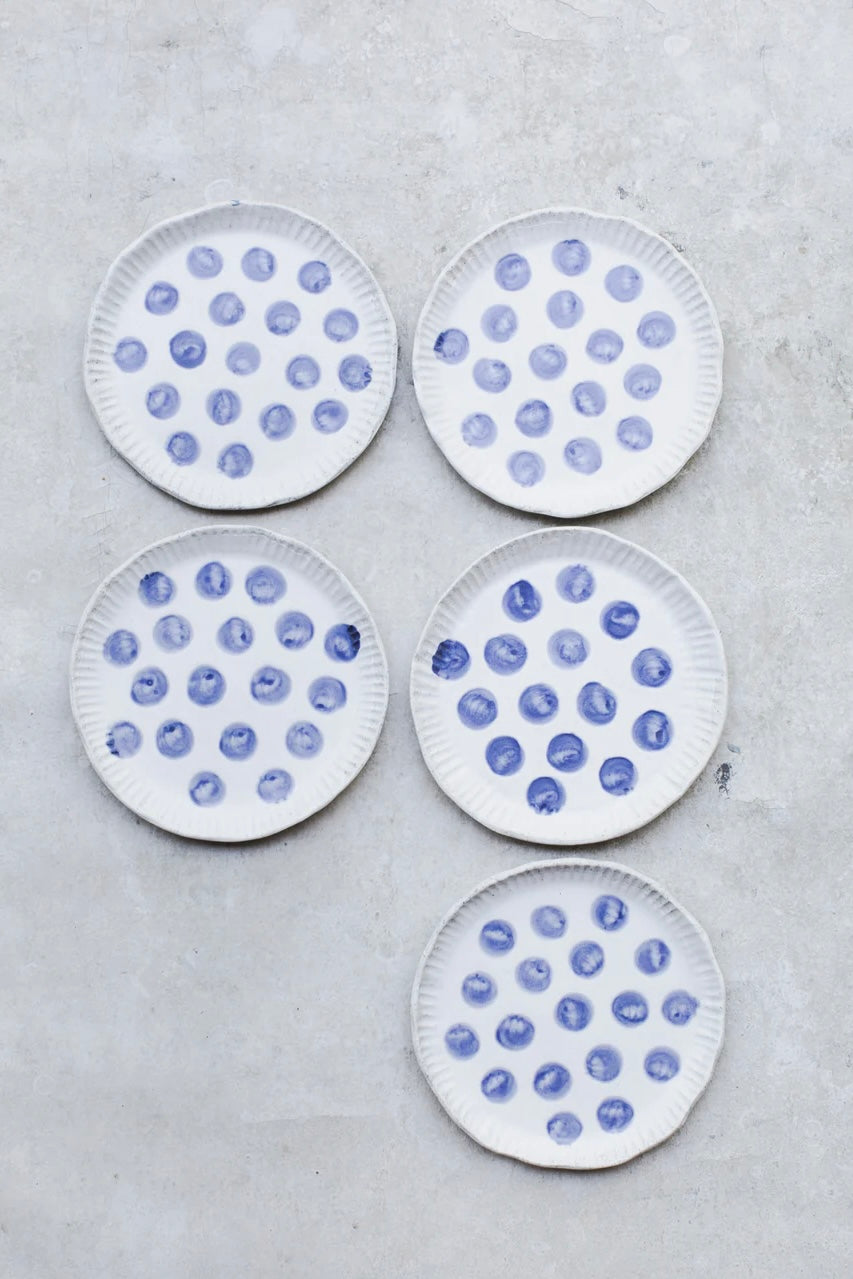 Clay Beehive | Cake Plates  With Blue Polka Dots