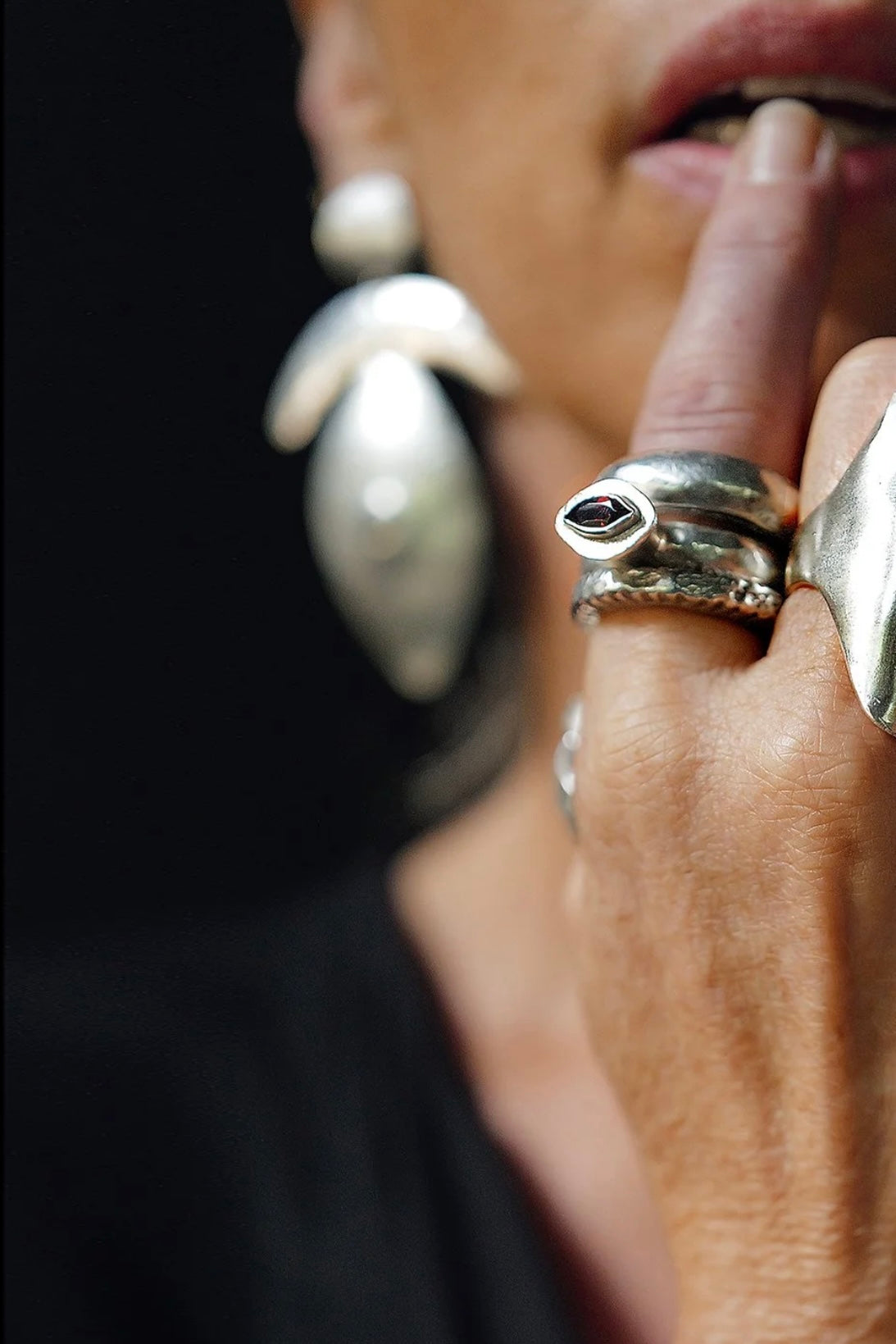 Ewa Jewellery | Evil Eye Ring with Garnet | Silver