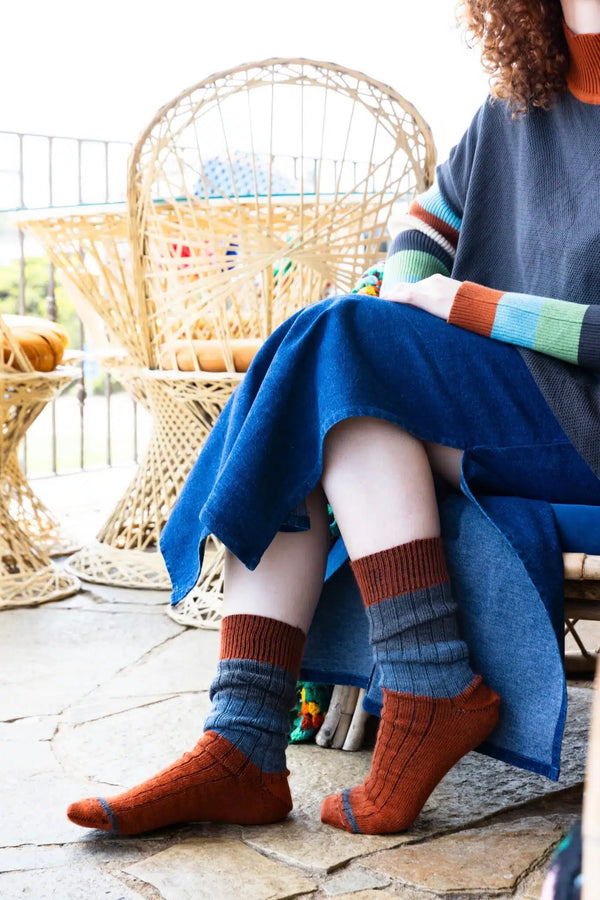 Tightology | Chunky Rib Rust Stripe Wool Socks