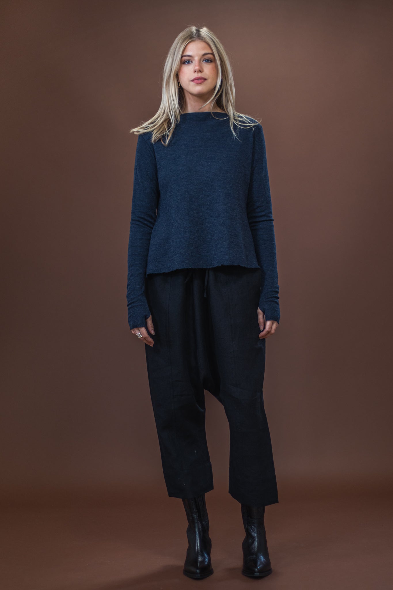 Merino With High Slits | Mid Blue Melange
