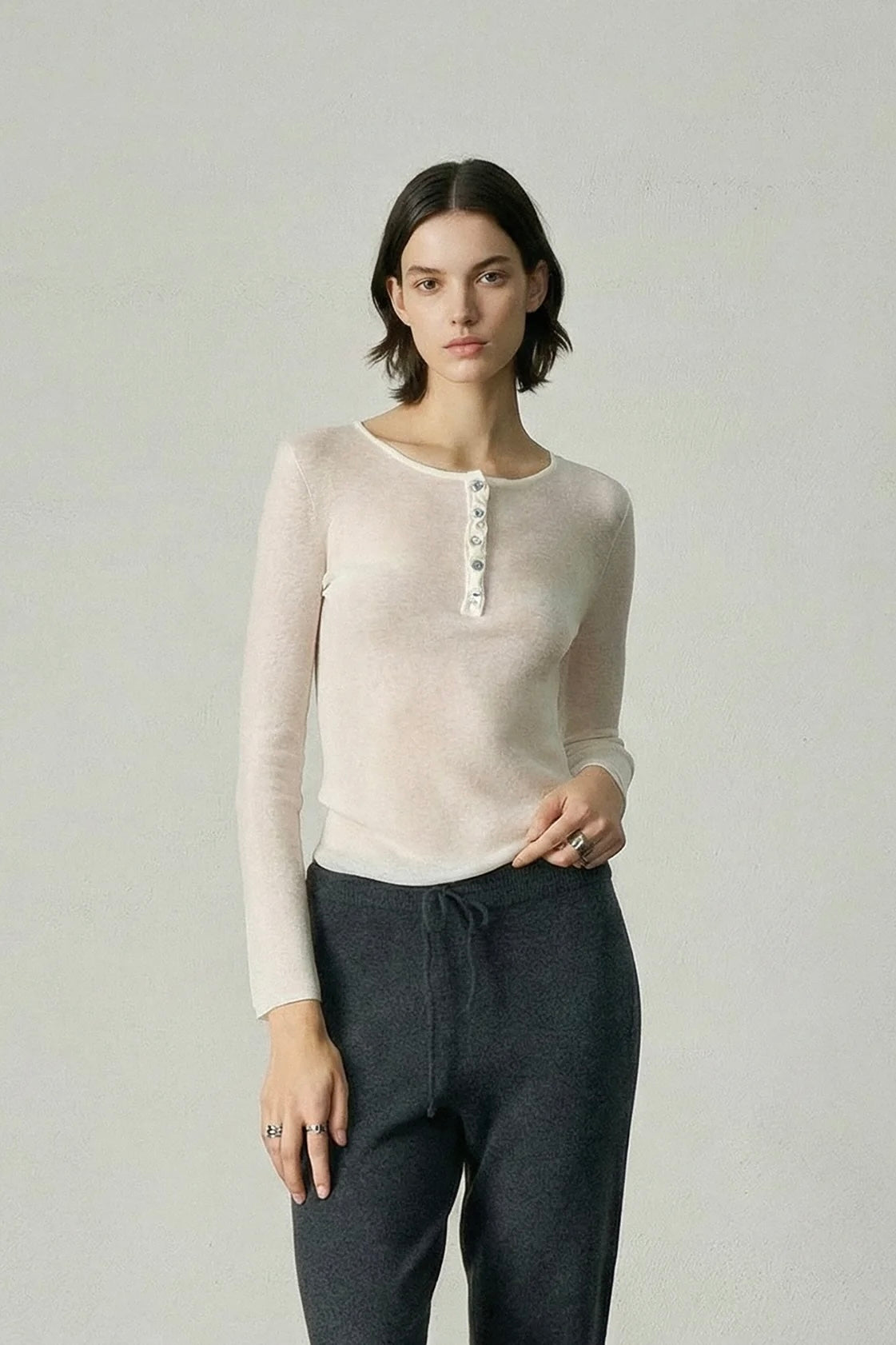 Aleger | Sheerness Placket Top | Ivory