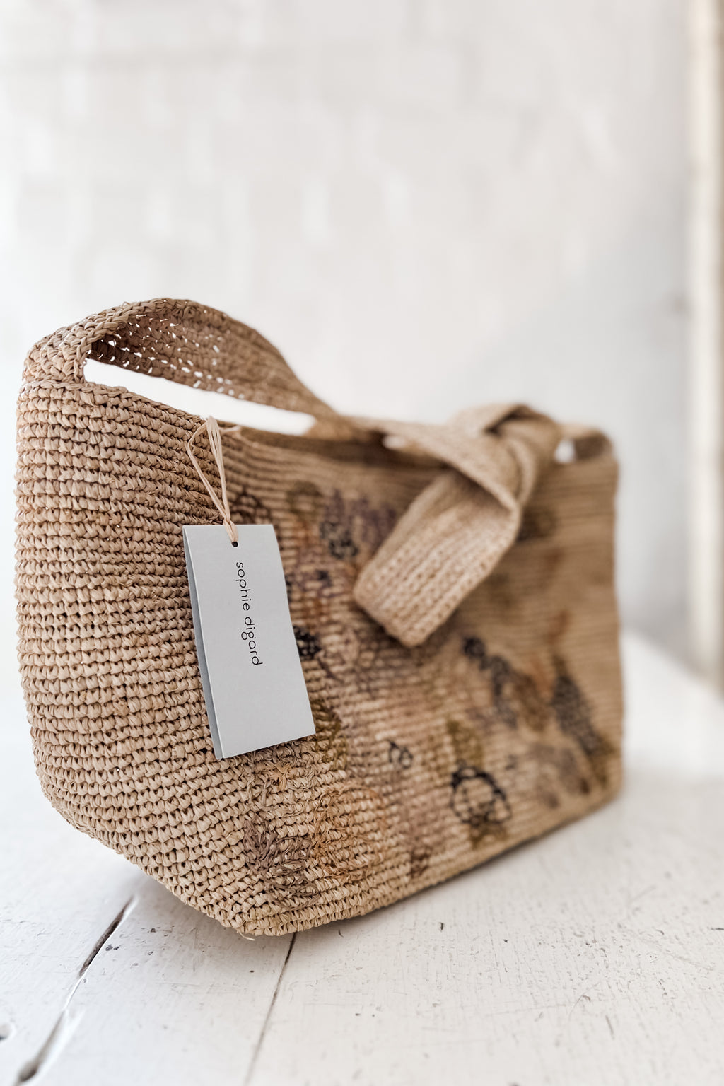Sophie Digard | Embroidered Raffia Cross Body Bag | Flax
