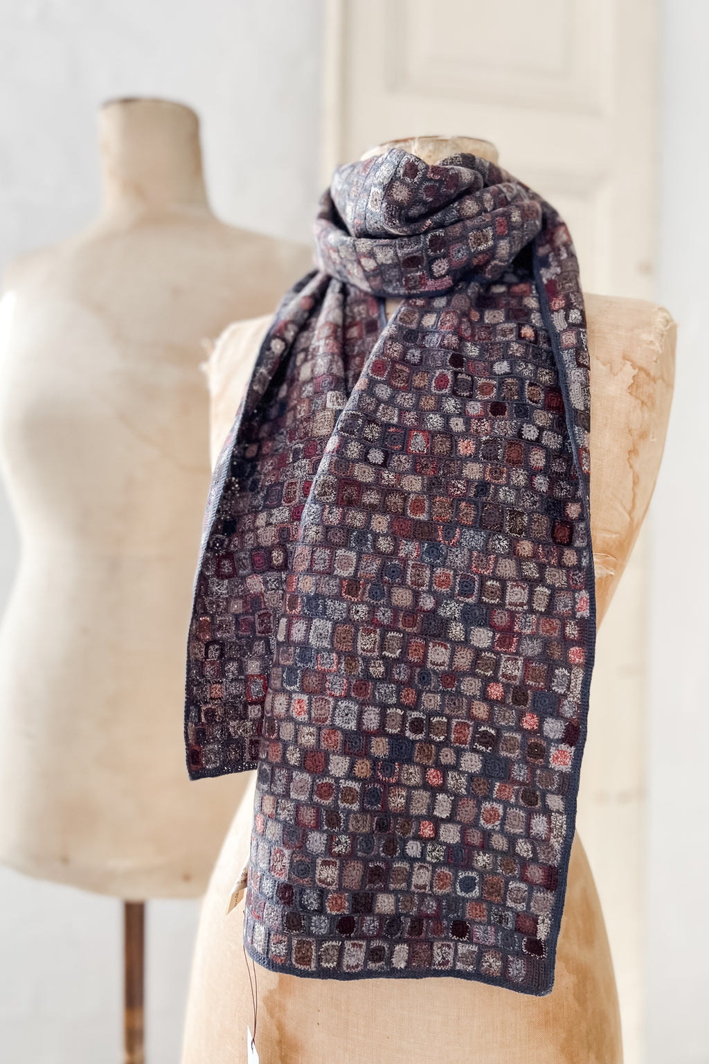 Sophie Digard | Small Squares Crochet Scarf | Walnut