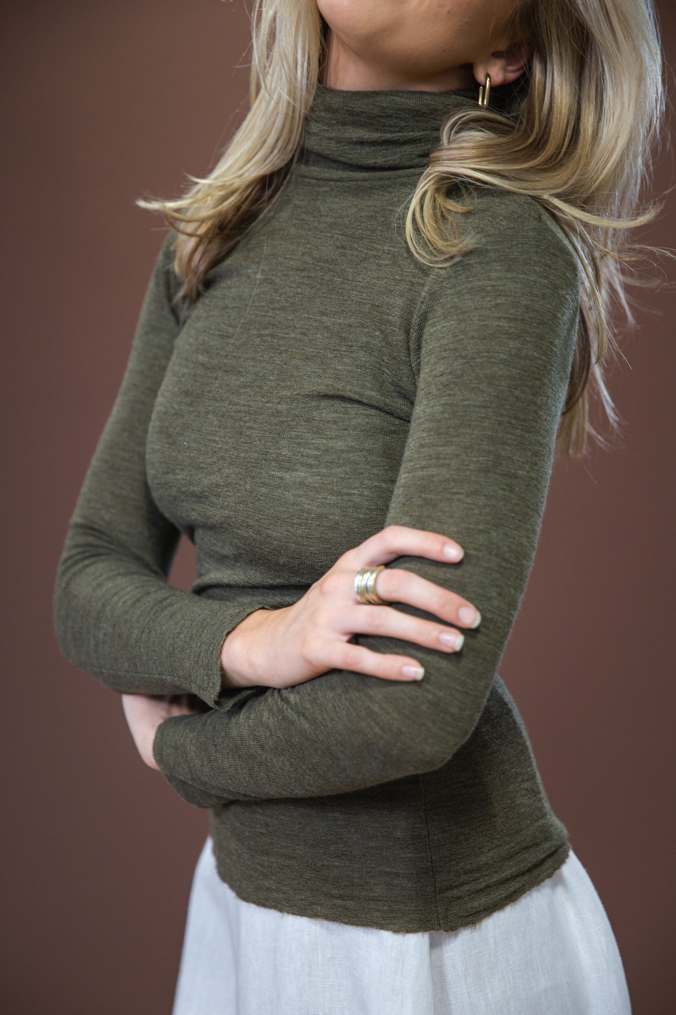 Merino Roll Neck | Capers Melange