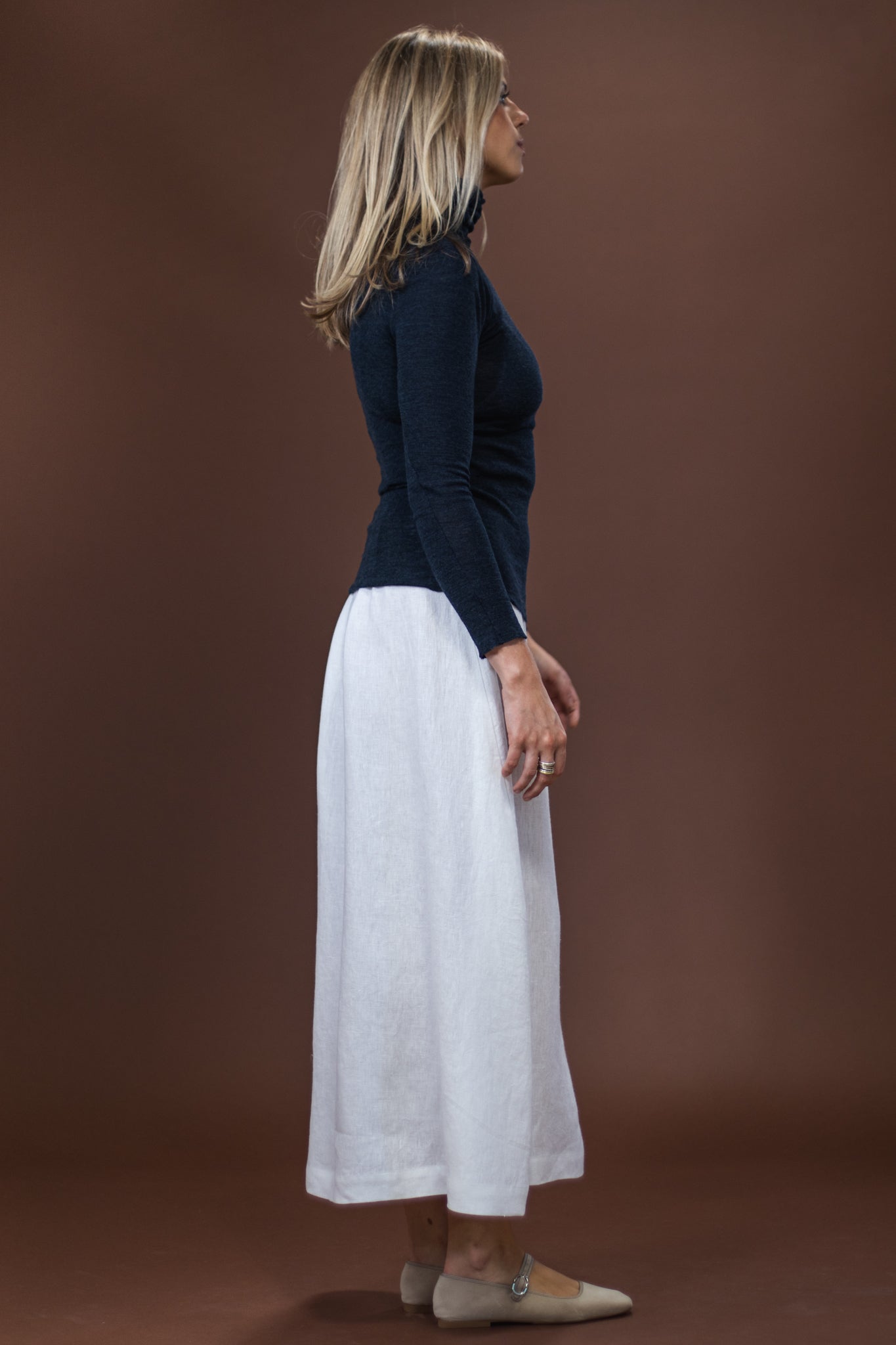 Merino Roll Neck | Mid Blue Melange