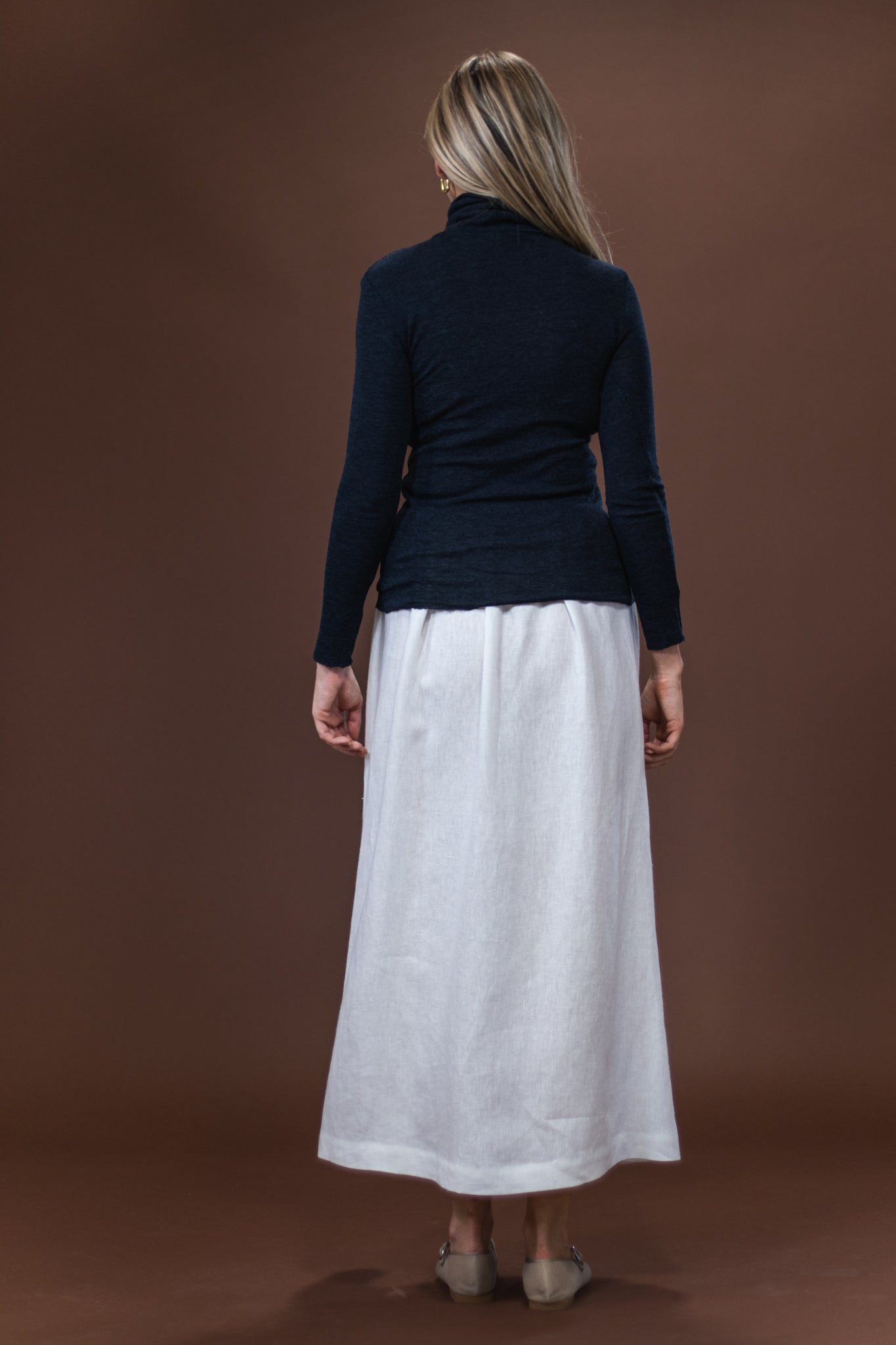 Merino Roll Neck | Mid Blue Melange