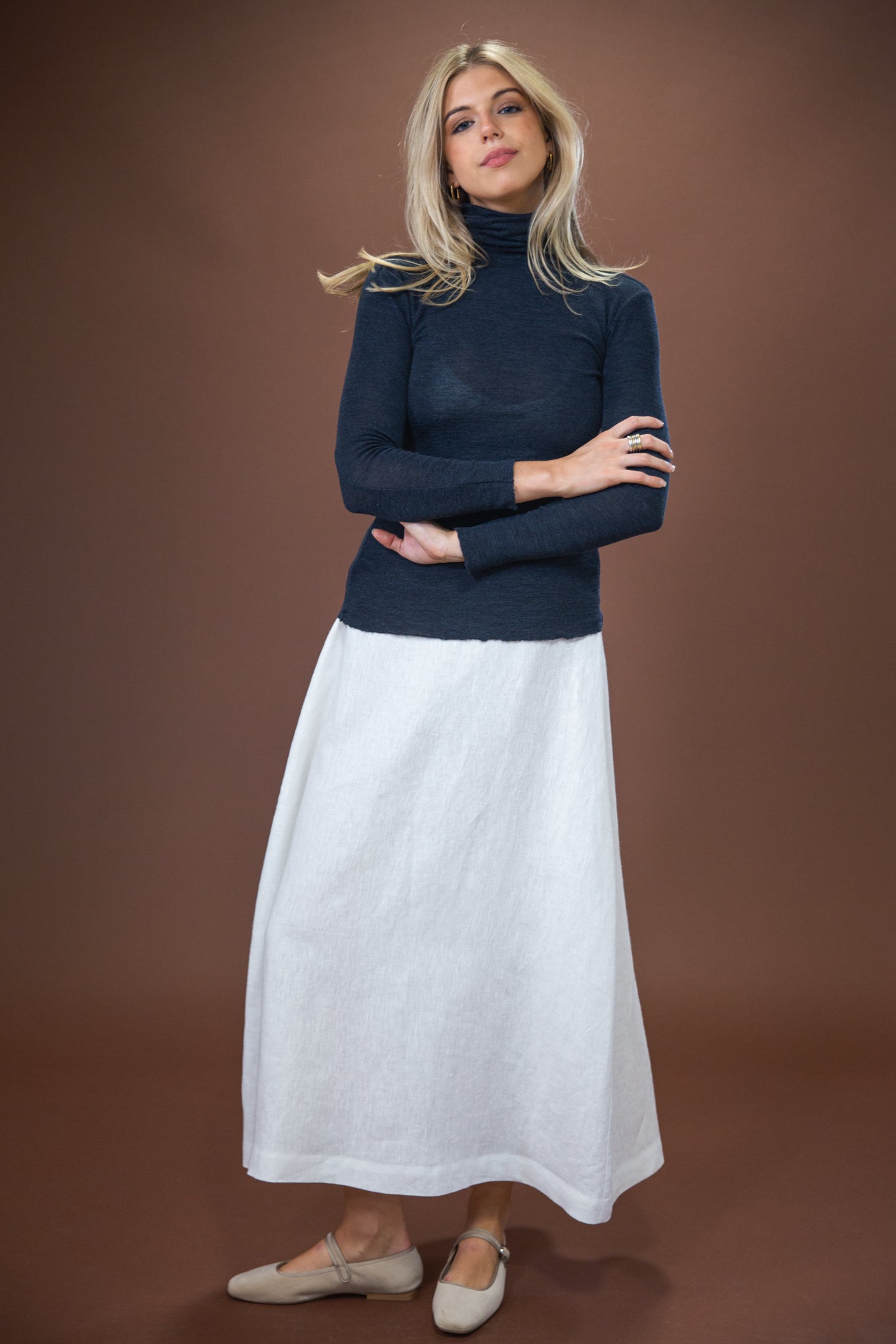 Merino Roll Neck | Mid Blue Melange