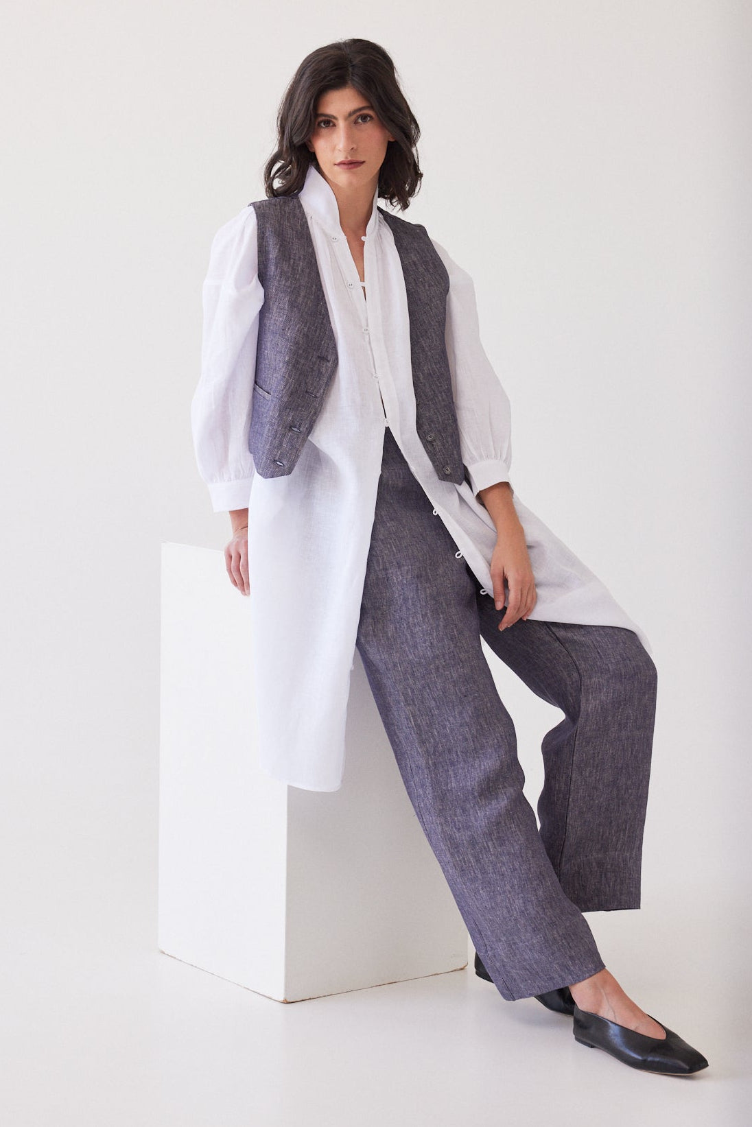 Winston Waistcoat | Dusty Denim Linen