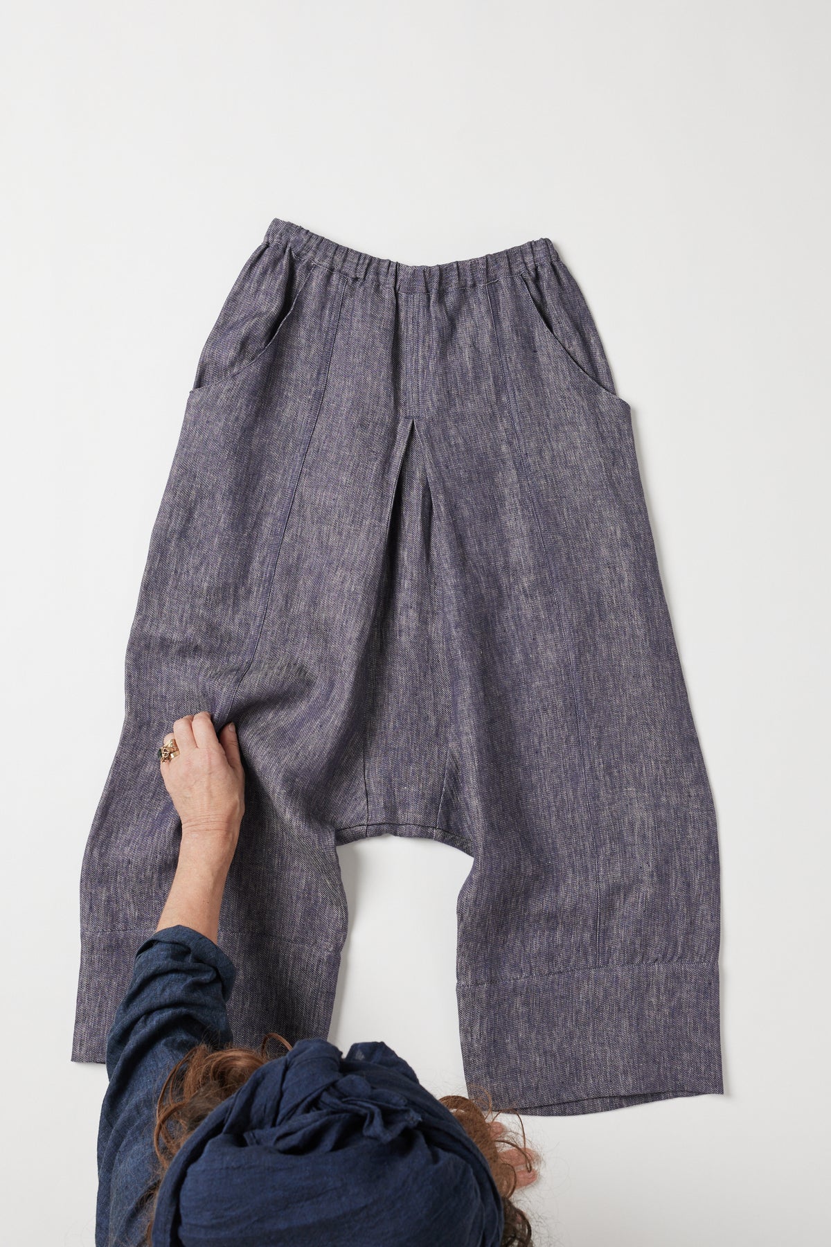Yuki Drop Crotch Pant | Dusty Denim Linen