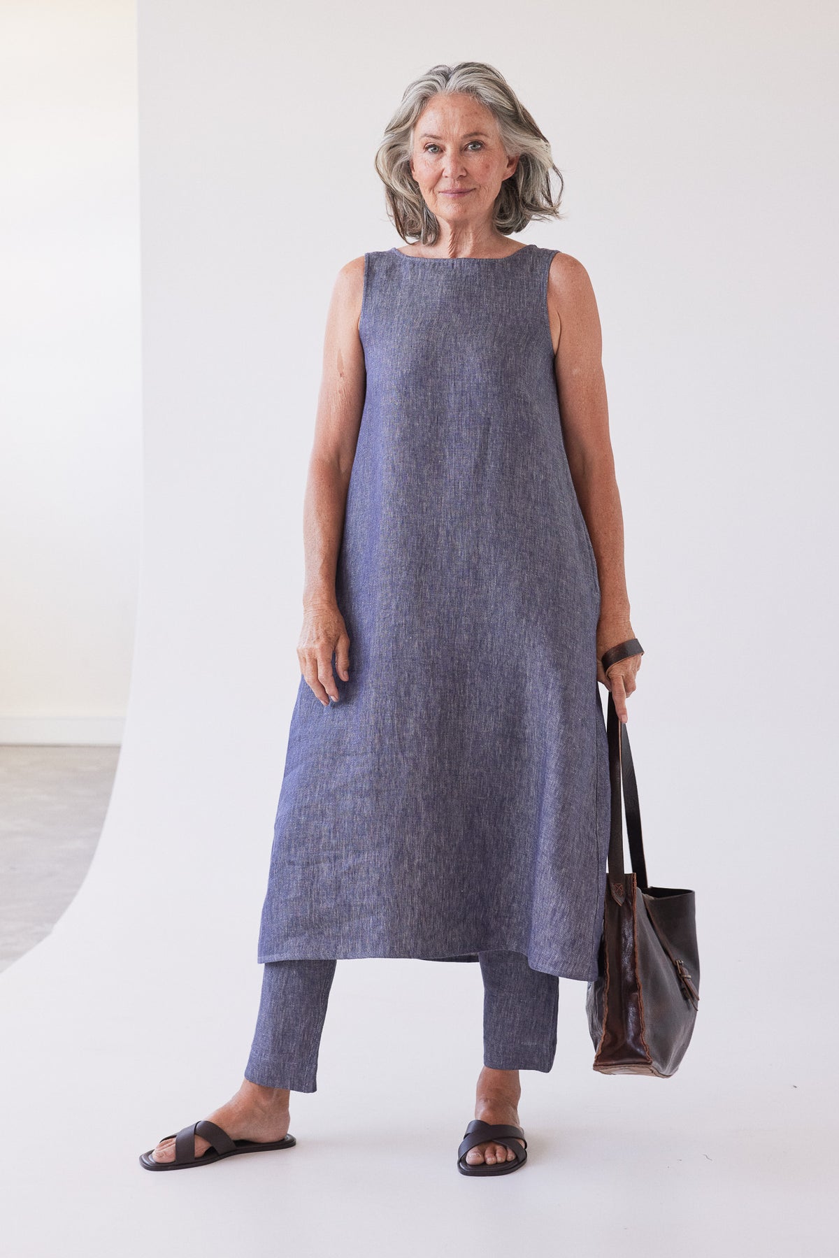 Asher Sleeveless Dress | Dusty Denim Linen