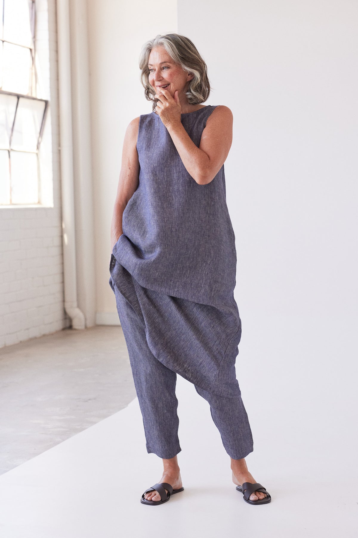 Asher Sleeveless Dress | Dusty Denim Linen