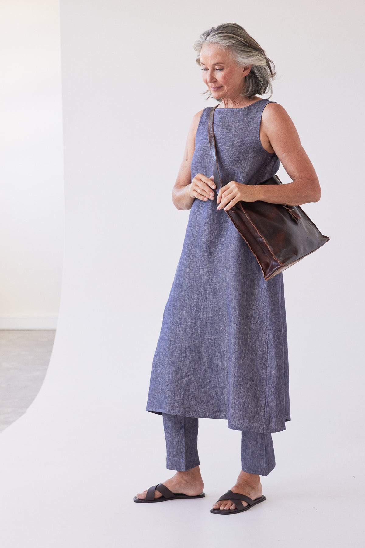 Asher Sleeveless Dress | Dusty Denim Linen