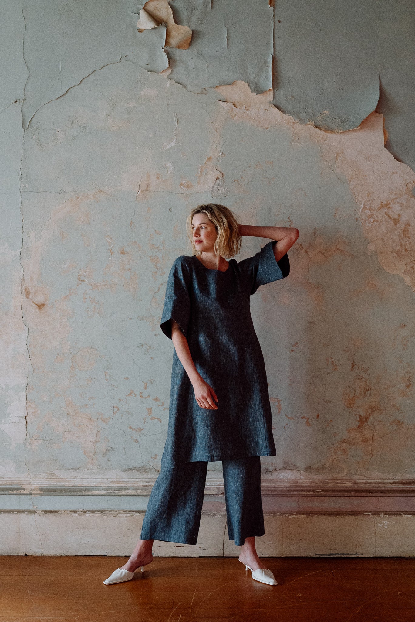 Avery Dress | Navy Pinstripe