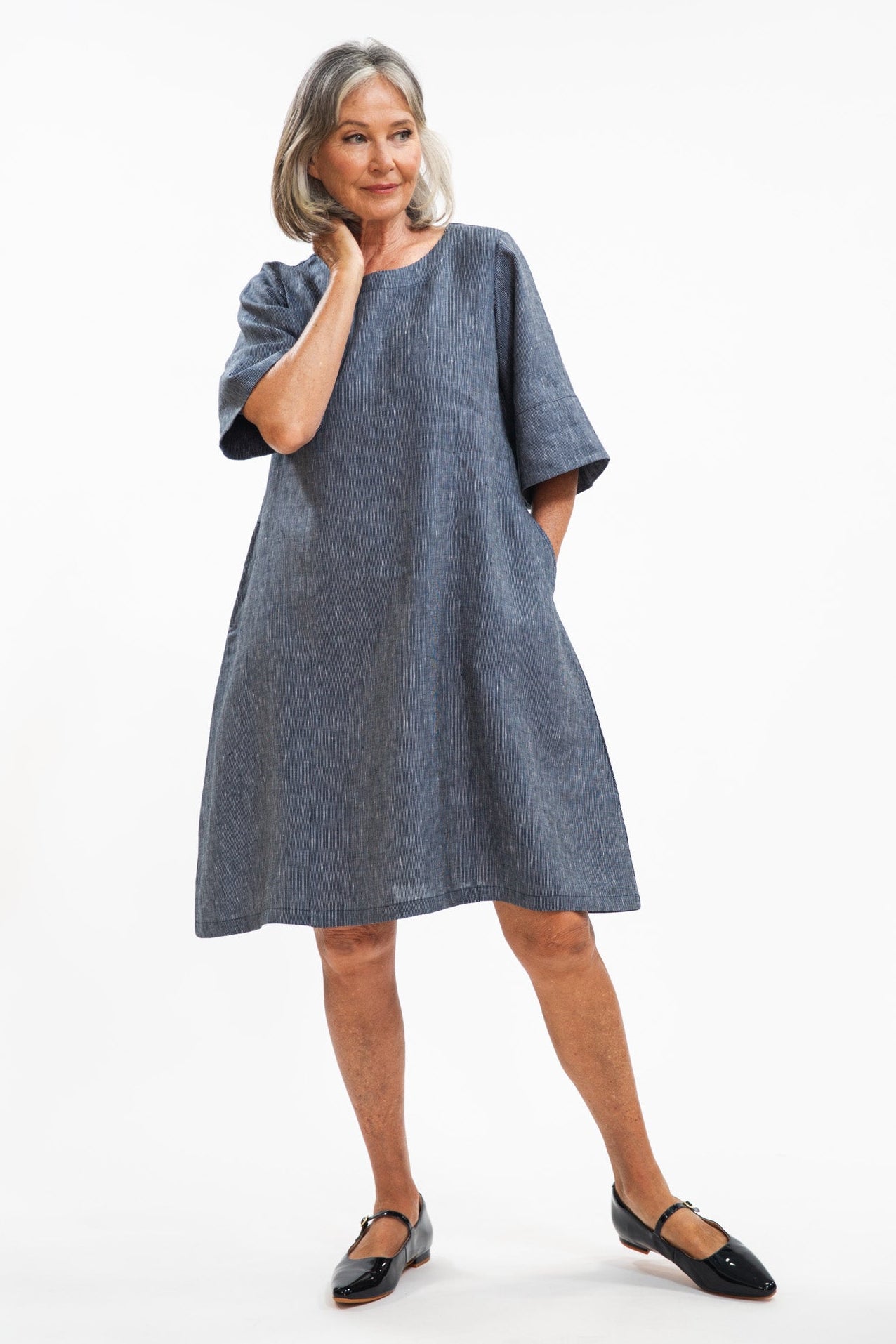 Avery Dress | Navy Pinstripe