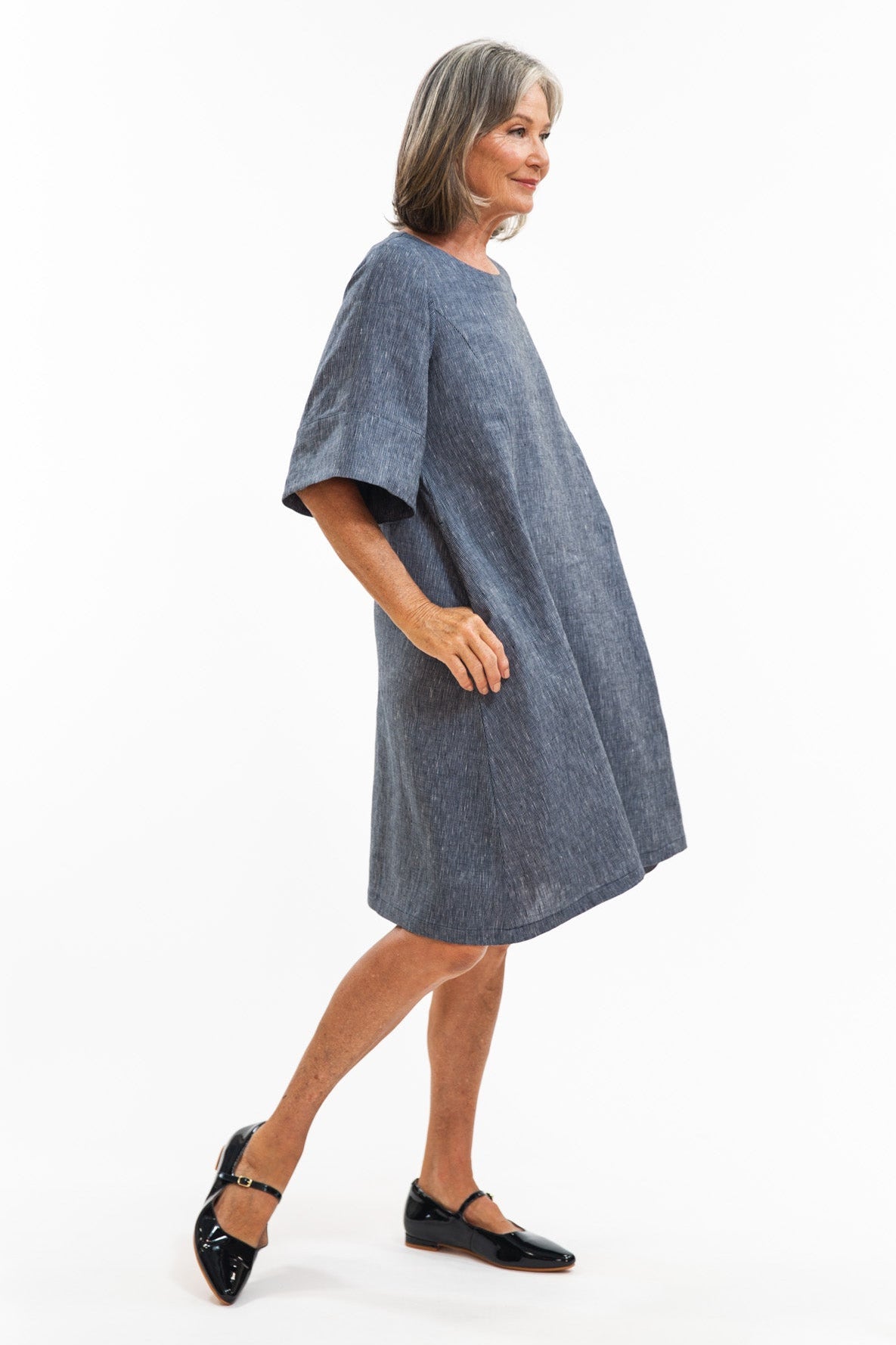 Avery Dress | Navy Pinstripe