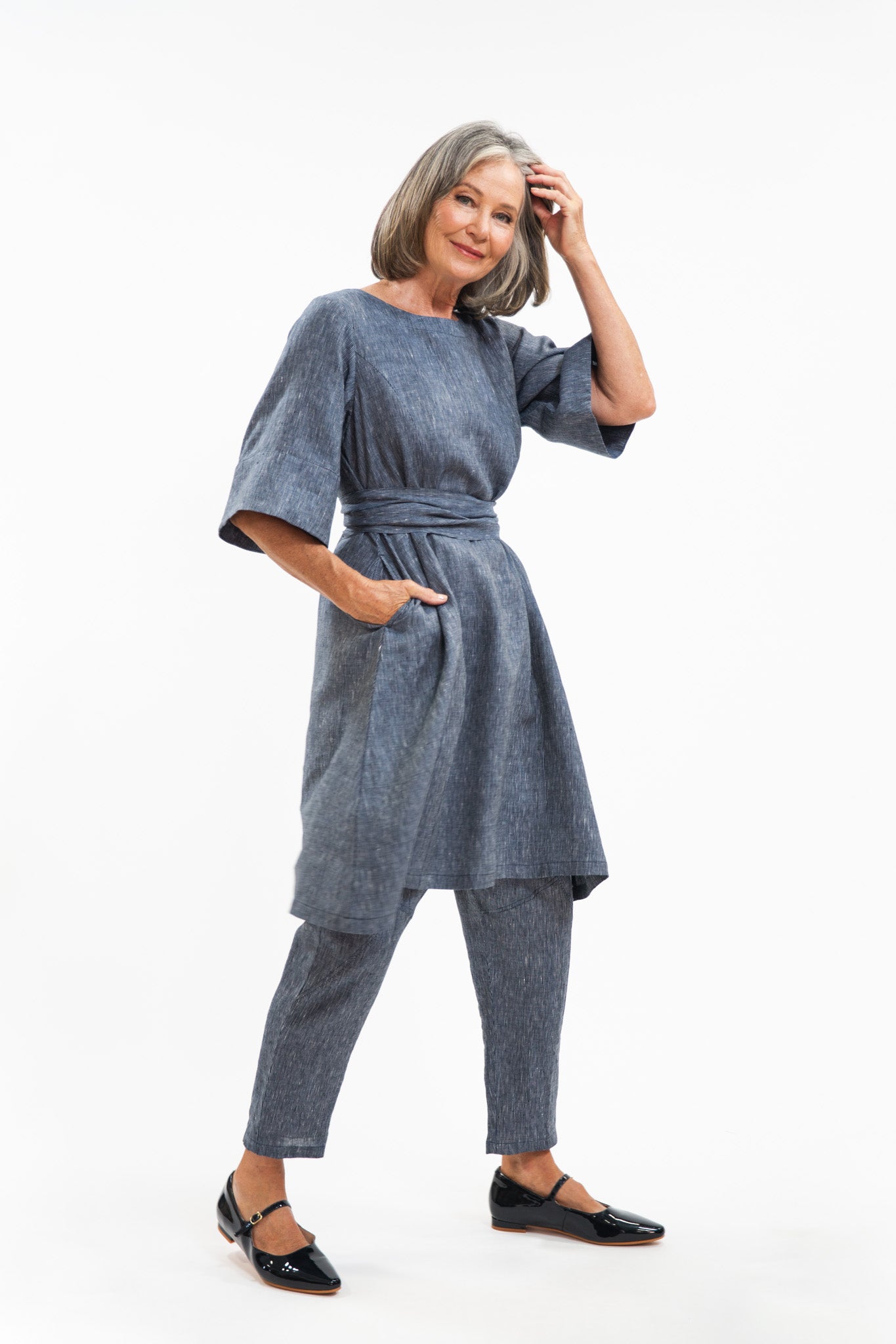 Avery Dress | Navy Pinstripe