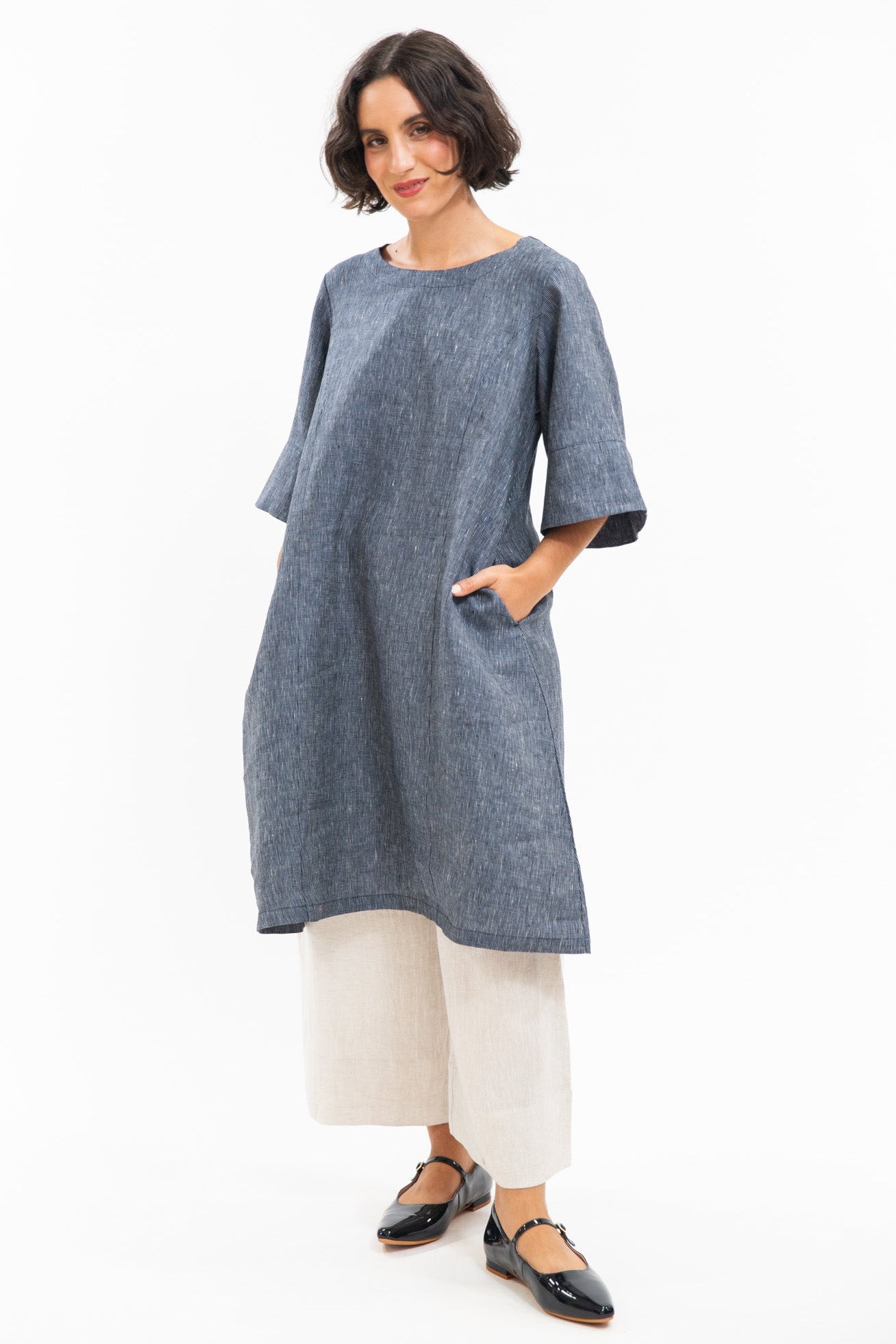 Avery Dress | Navy Pinstripe