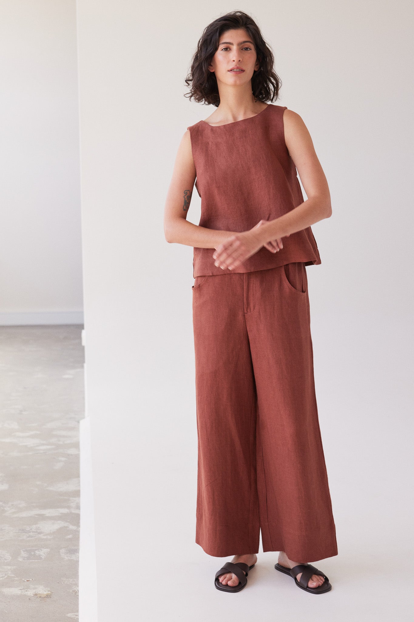 Bowie Wide Leg Pant | Brick