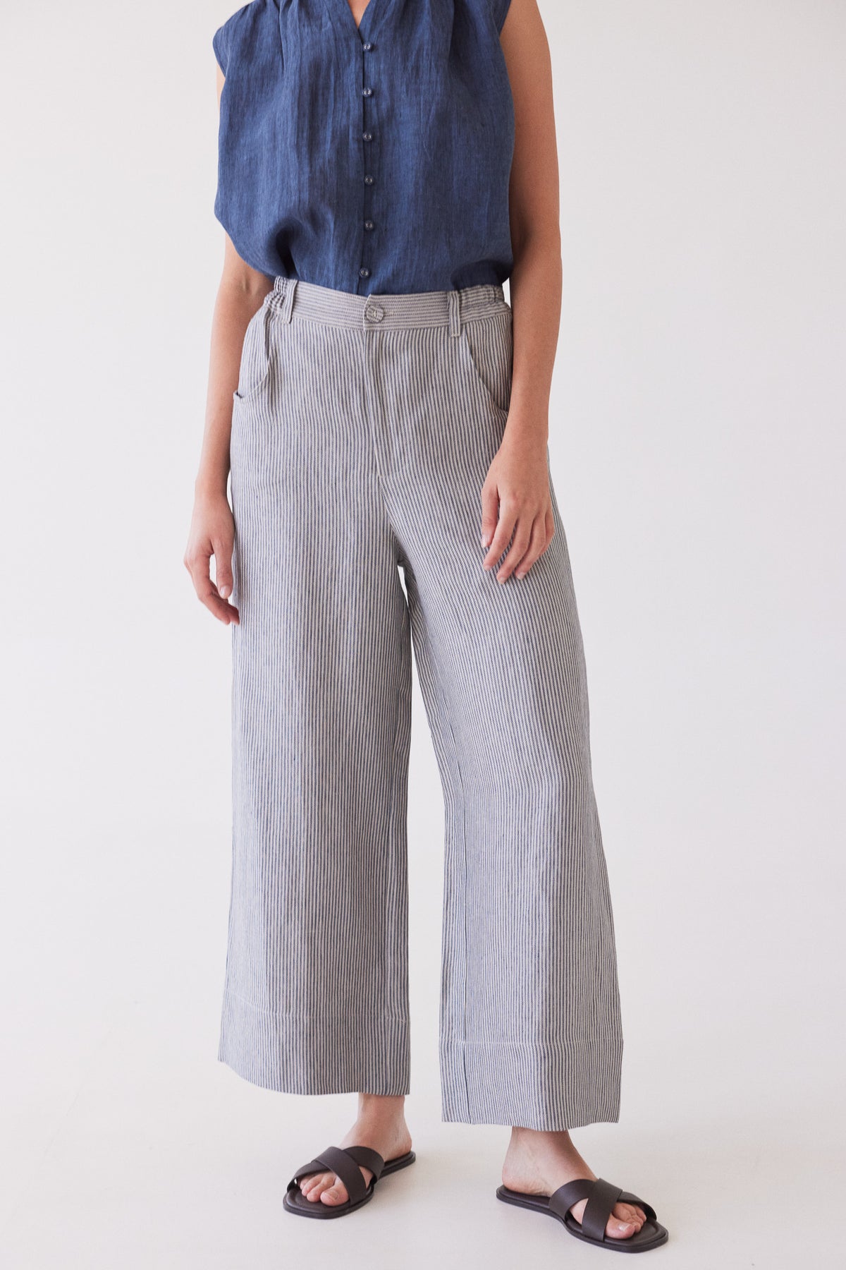 Bowie Wide Leg Pant | Chambray Stripe