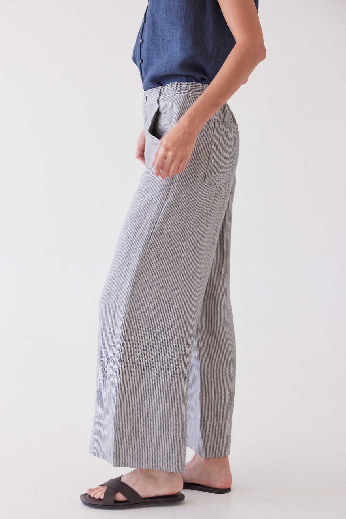Bowie Wide Leg Pant | Chambray Stripe