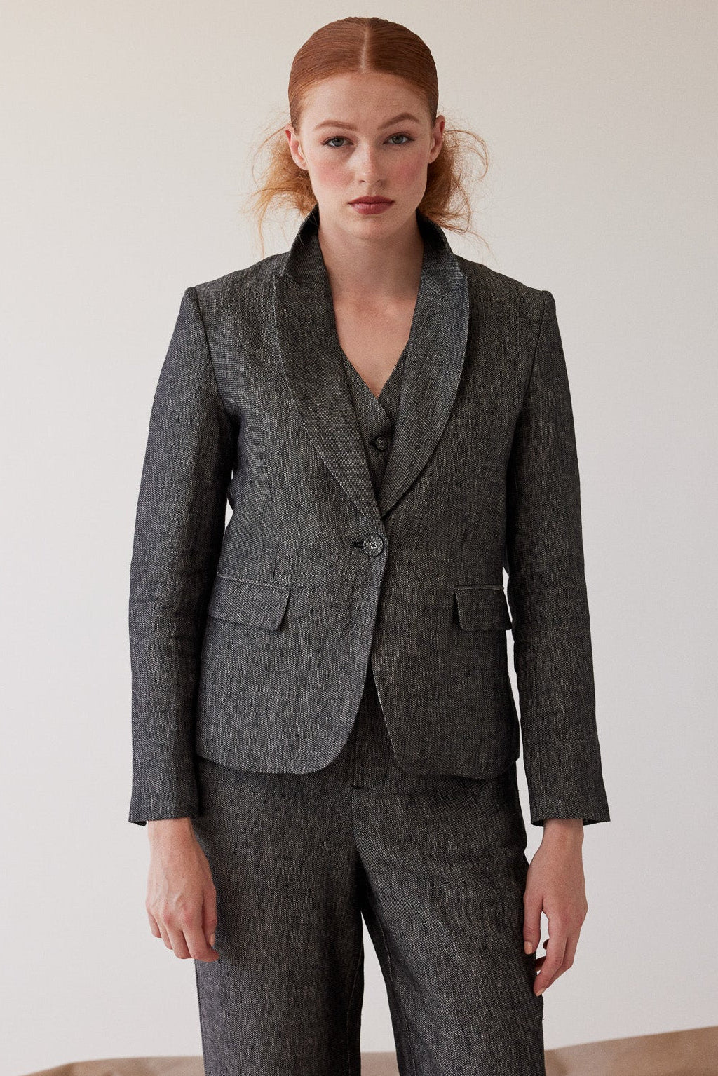 Brooklyn Fitted Blazer | Black Denim Linen