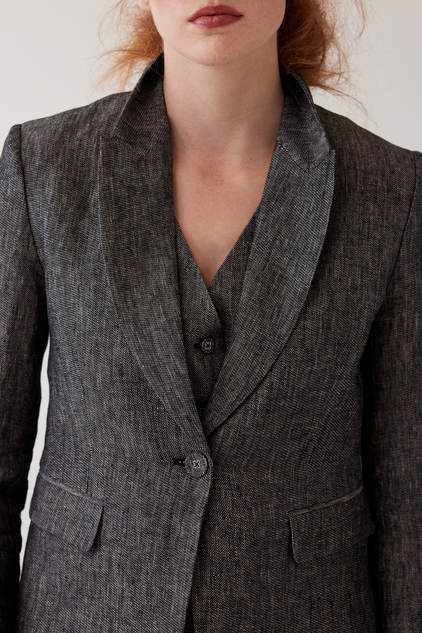 Brooklyn Fitted Blazer | Black Denim Linen