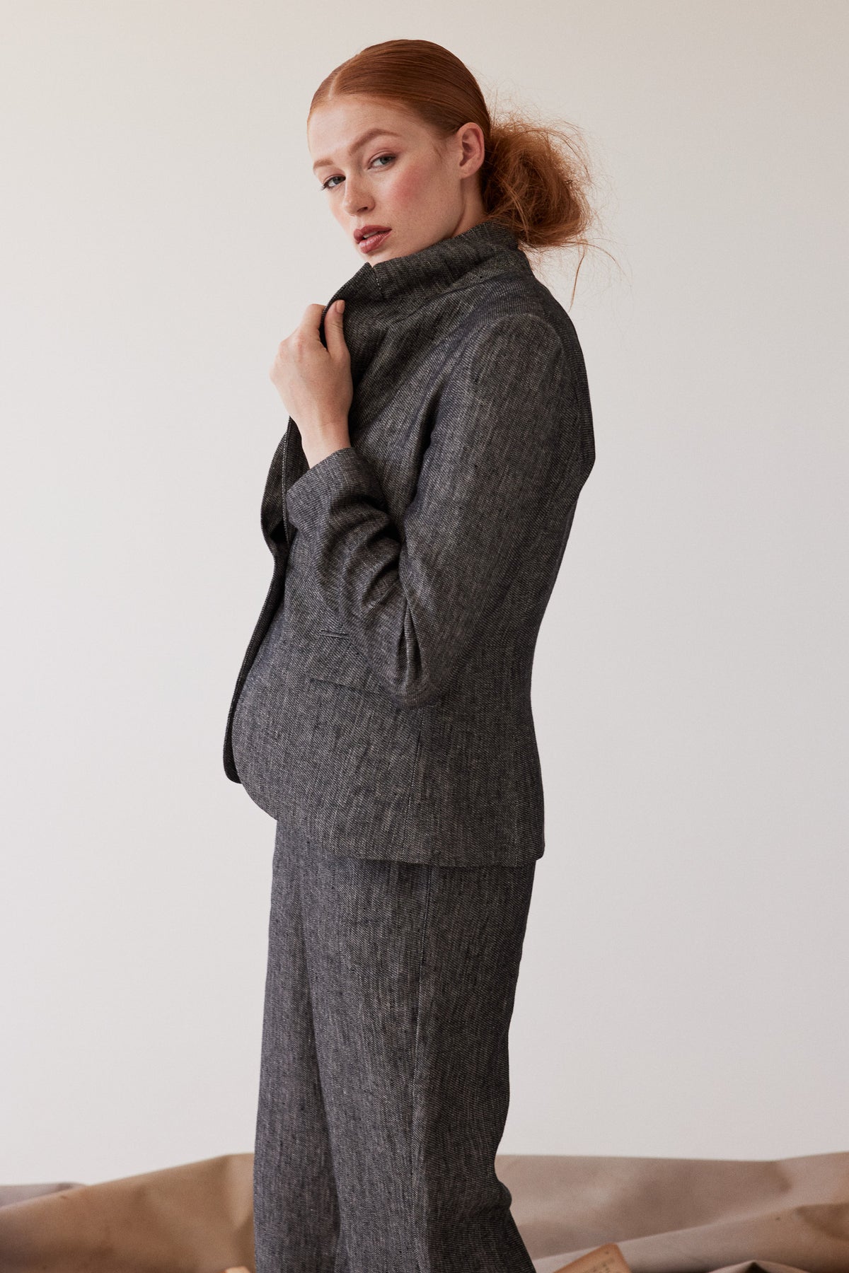 Brooklyn Fitted Blazer | Black Denim Linen