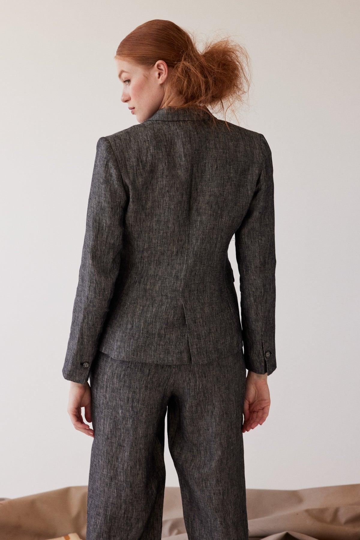 Brooklyn Fitted Blazer | Black Denim Linen