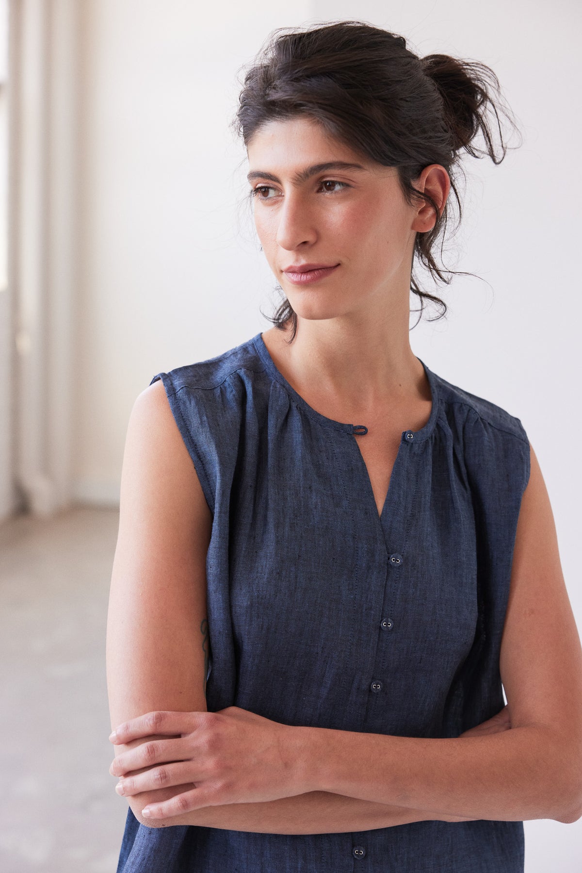 Clara Sleeveless Top | Navy