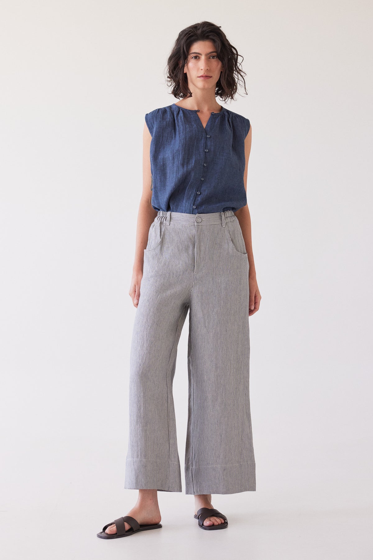 Bowie Wide Leg Pant | Chambray Stripe