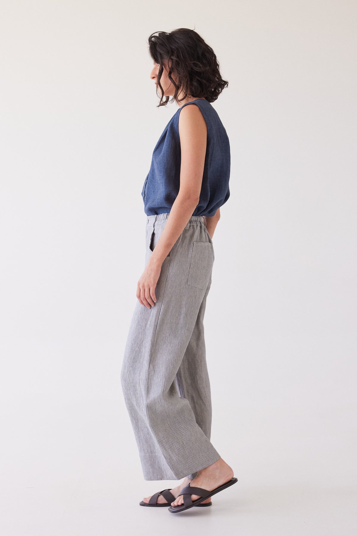 Bowie Wide Leg Pant | Chambray Stripe