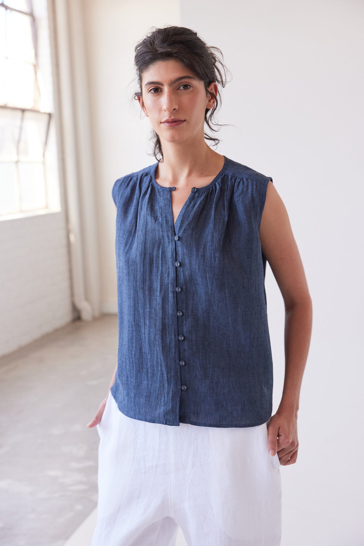 Clara Sleeveless Top | Navy