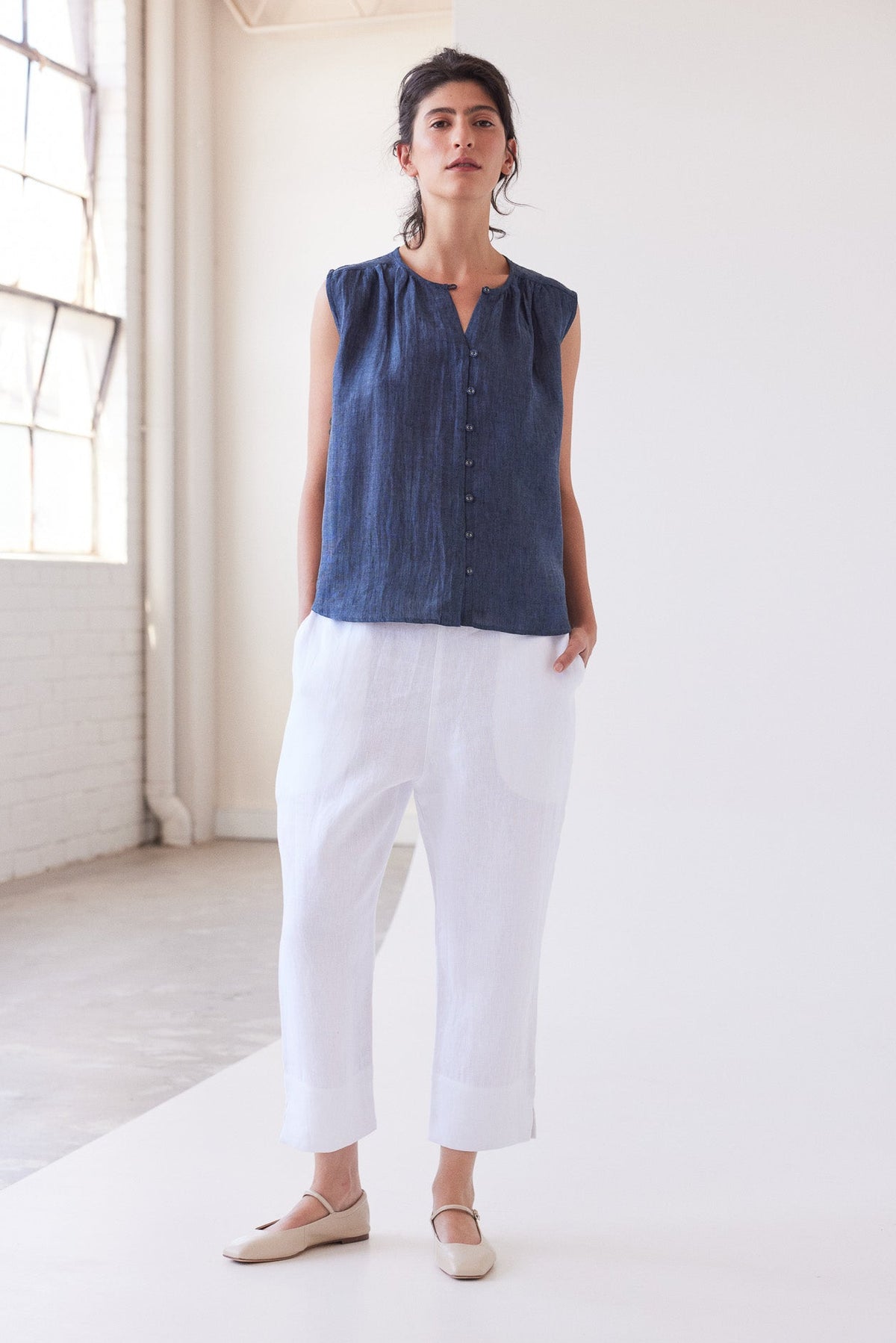 Clara Sleeveless Top | Navy