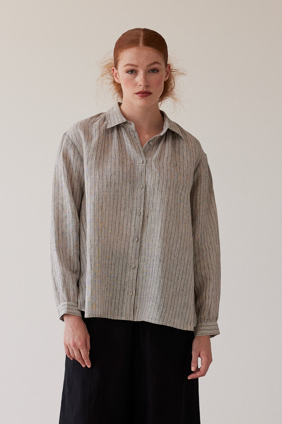Cohen Button Through Shirt | Stippling Stripe